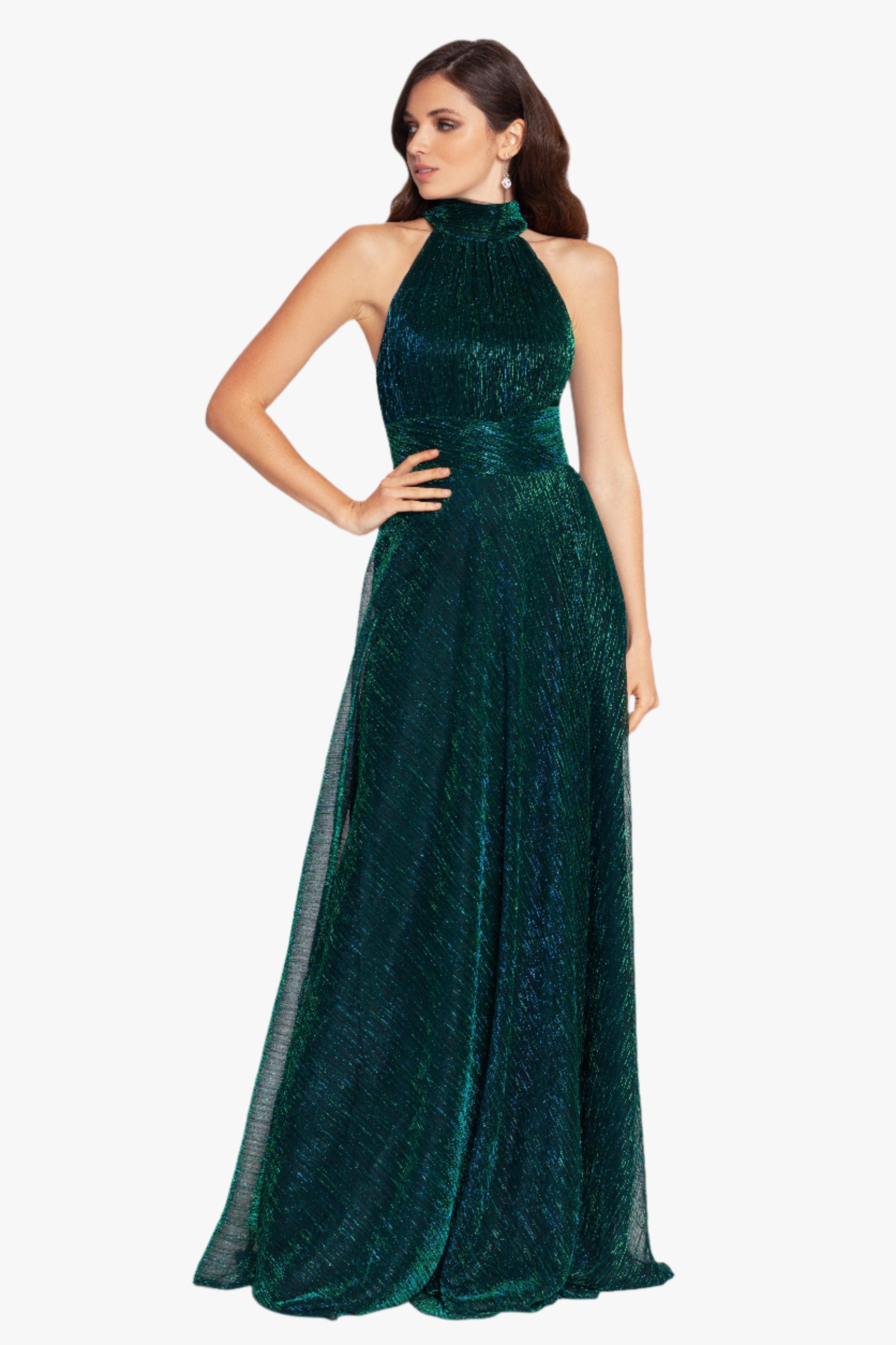 "Peyton" Long Metallic Knit Halter Top Dress - Betsy & Adam