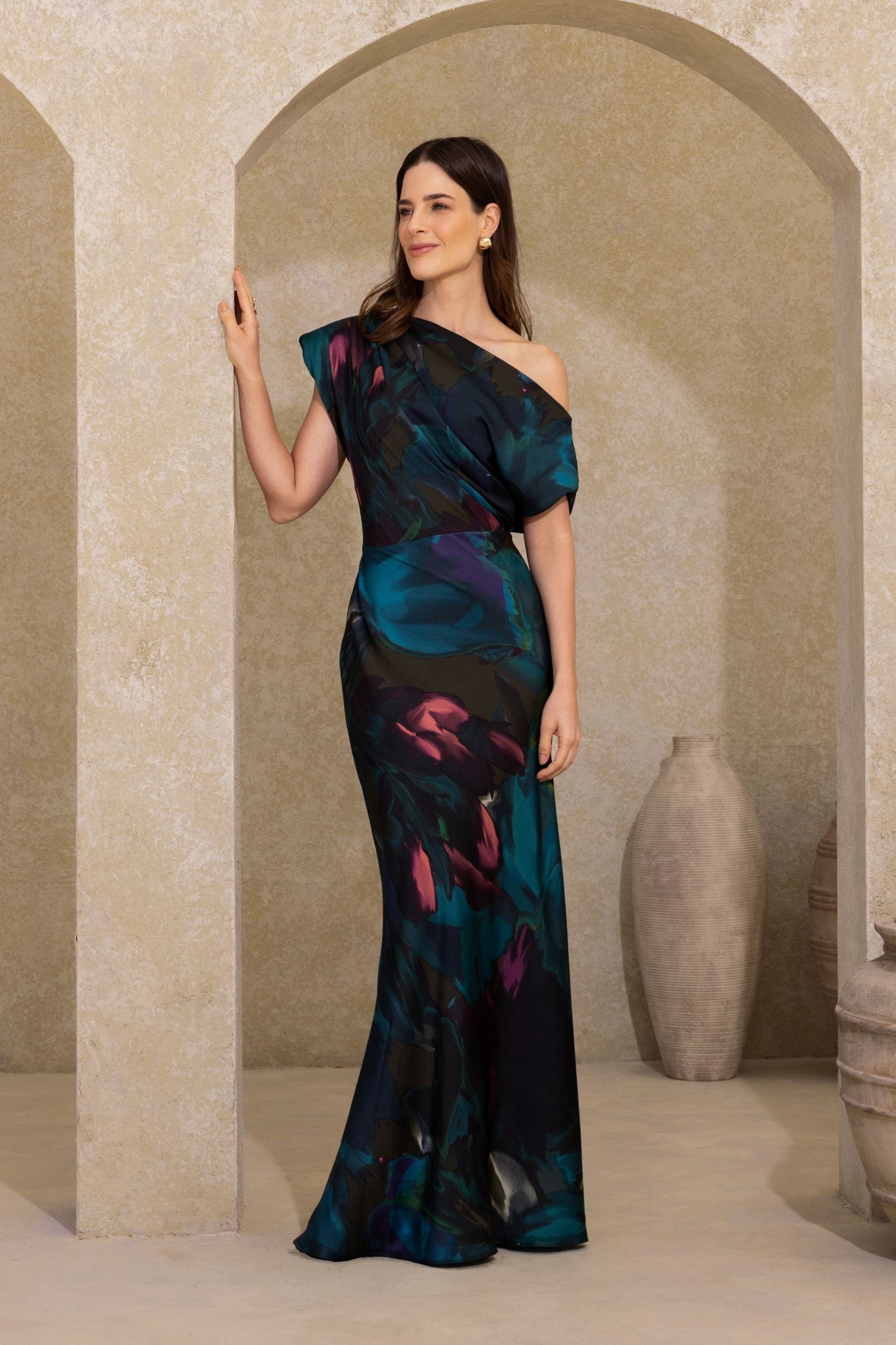 "Ariana" Abstract Hammered Satin Dress