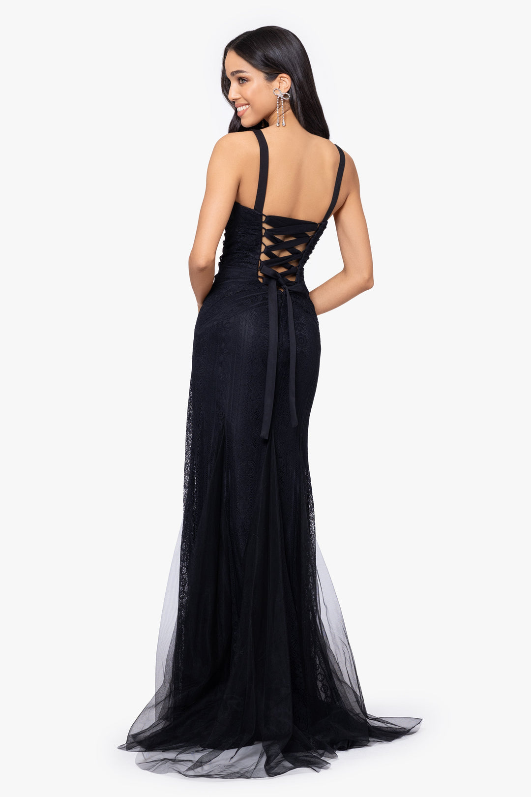 "Rory" Long Laced Rouched Gown