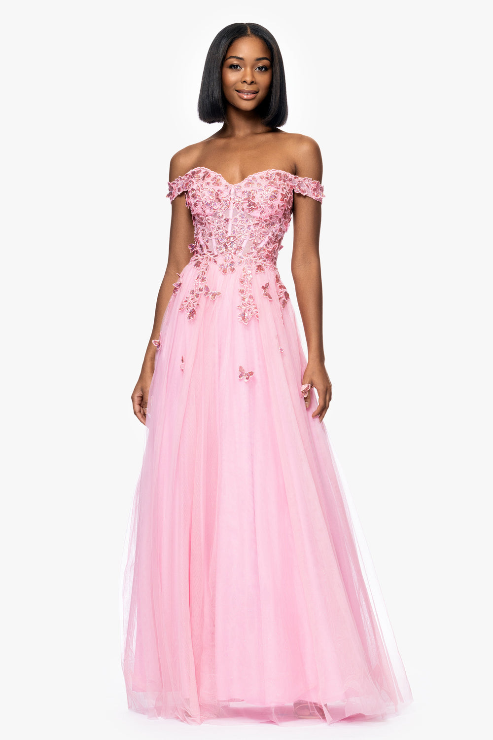 butterfly top prom dress Long Sequin Prom Dress with Butterfly Bodice -PromGirl