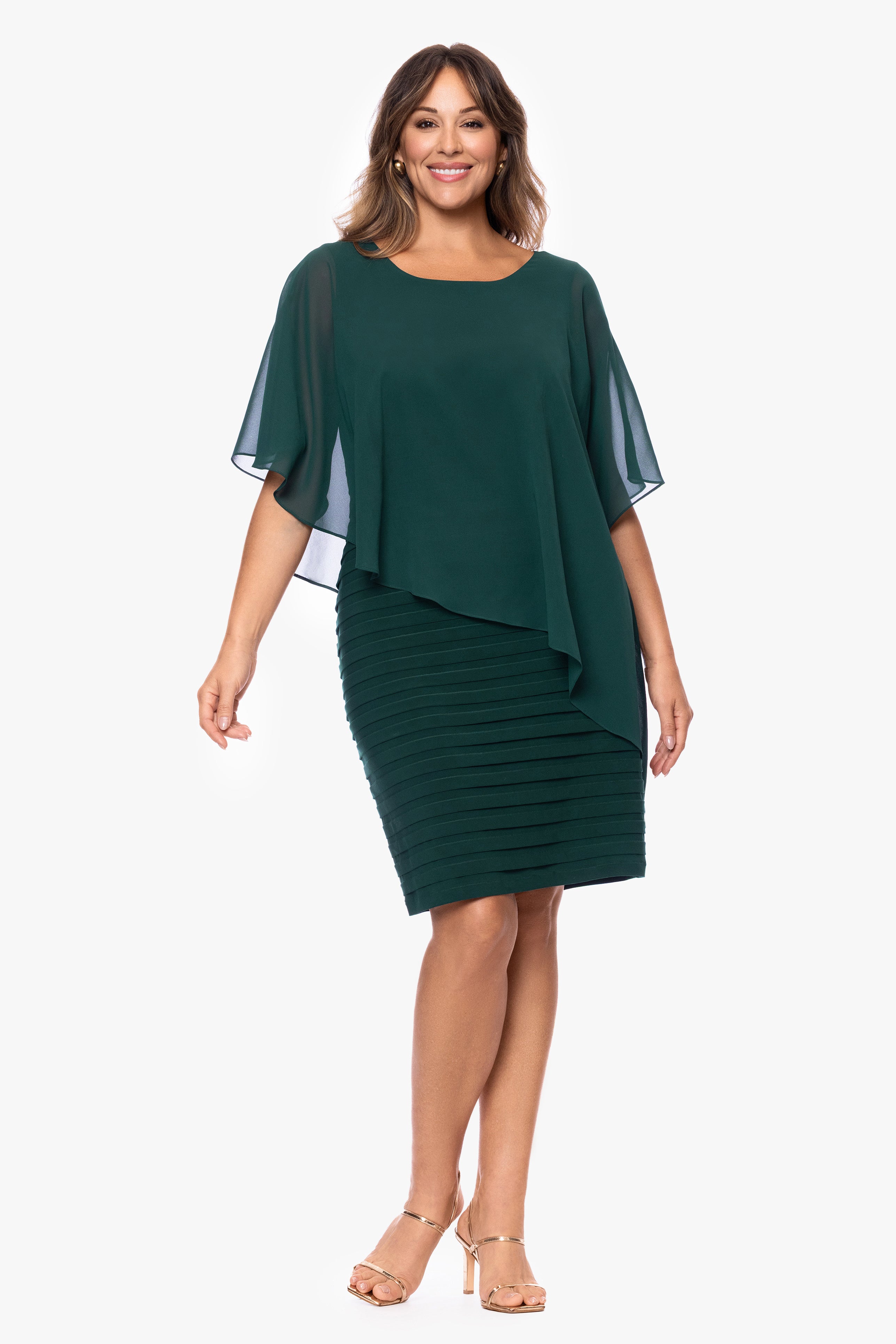 Plus "Charlotte" Short Chiffon Cape Scuba Crepe Shutter Dress