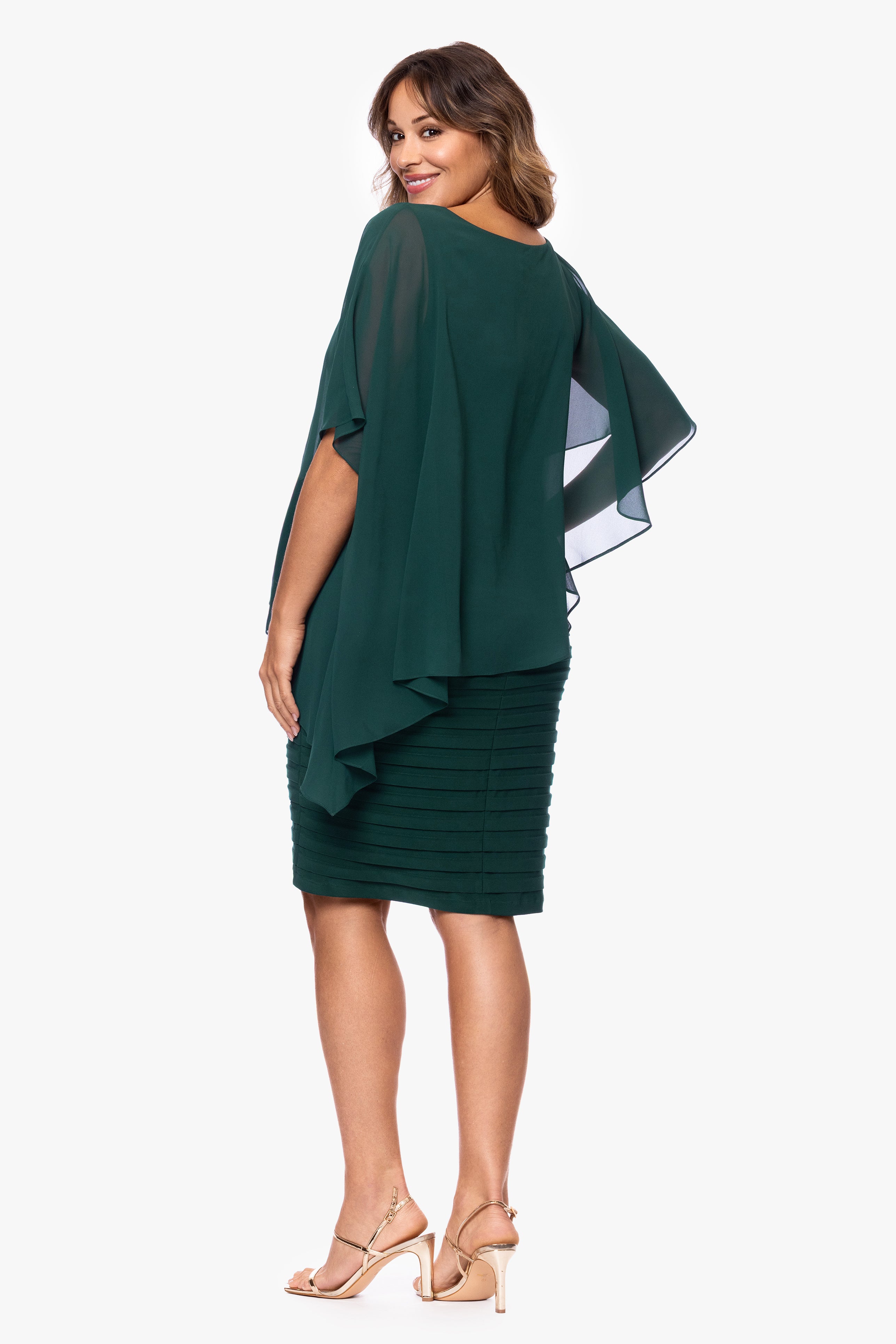 Plus "Charlotte" Short Chiffon Cape Scuba Crepe Shutter Dress