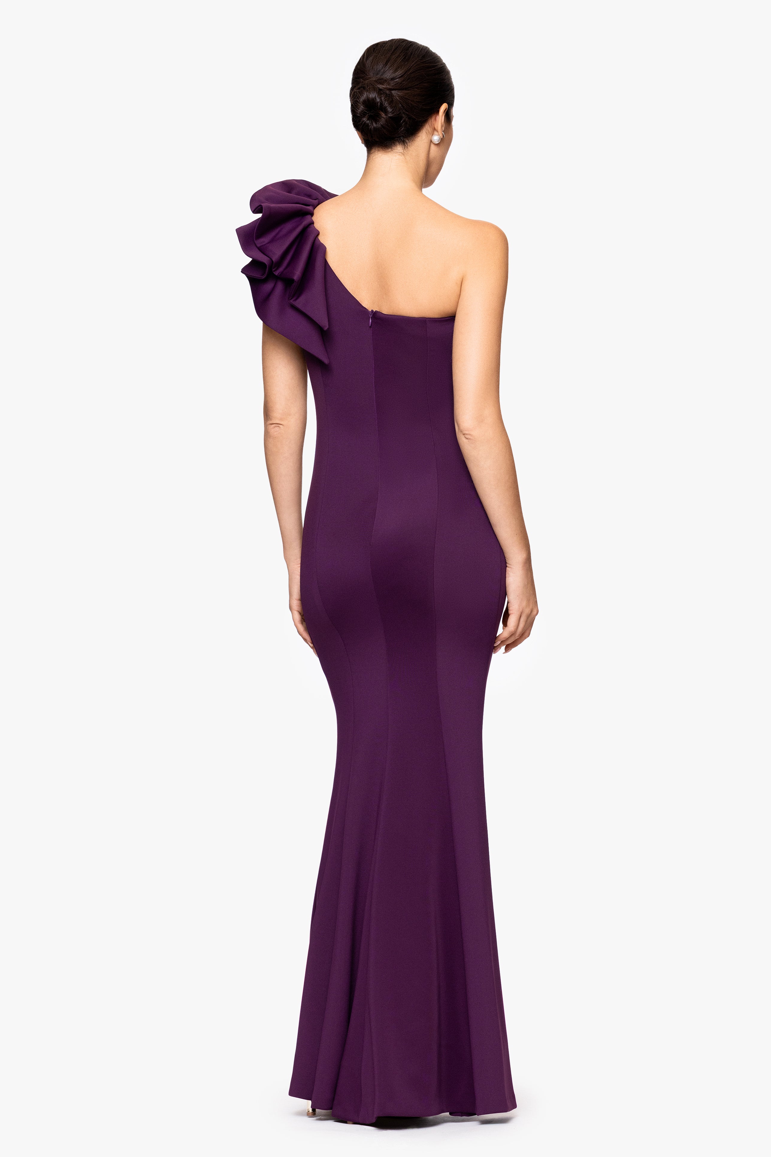 "Daisy" Long Scuba Crepe One Shoulder Dress