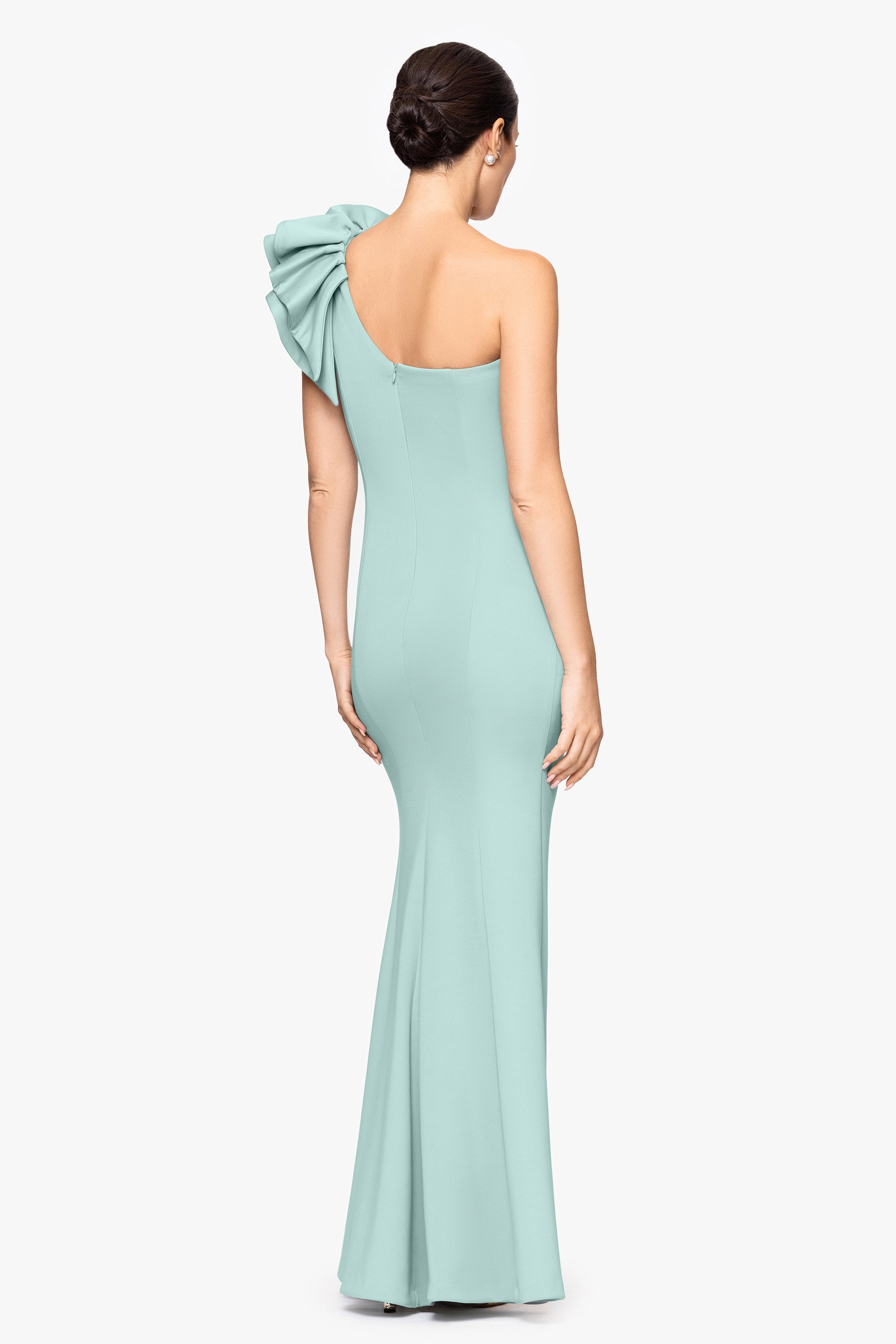 "Daisy" Long Scuba Crepe One Shoulder Dress