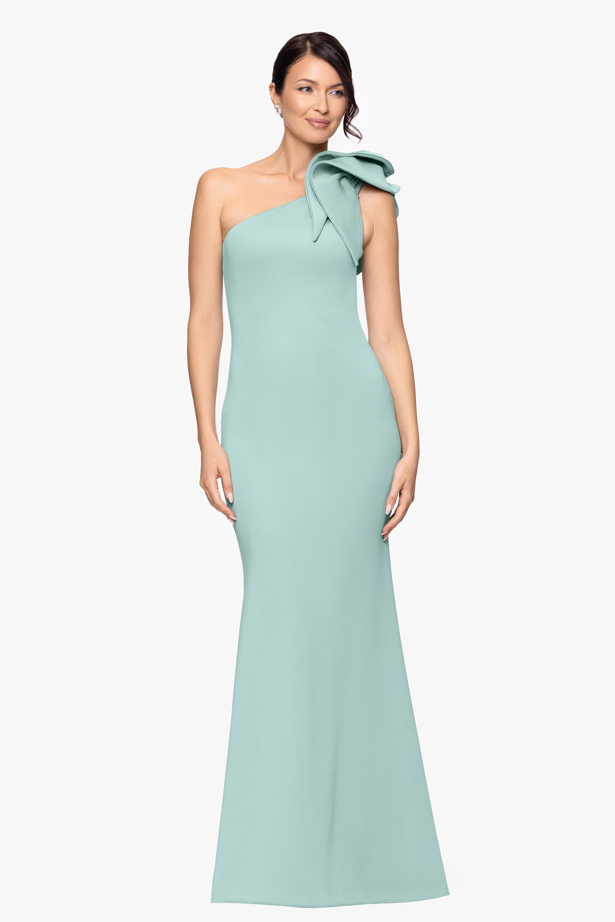 "Daisy" Long Scuba Crepe One Shoulder Dress