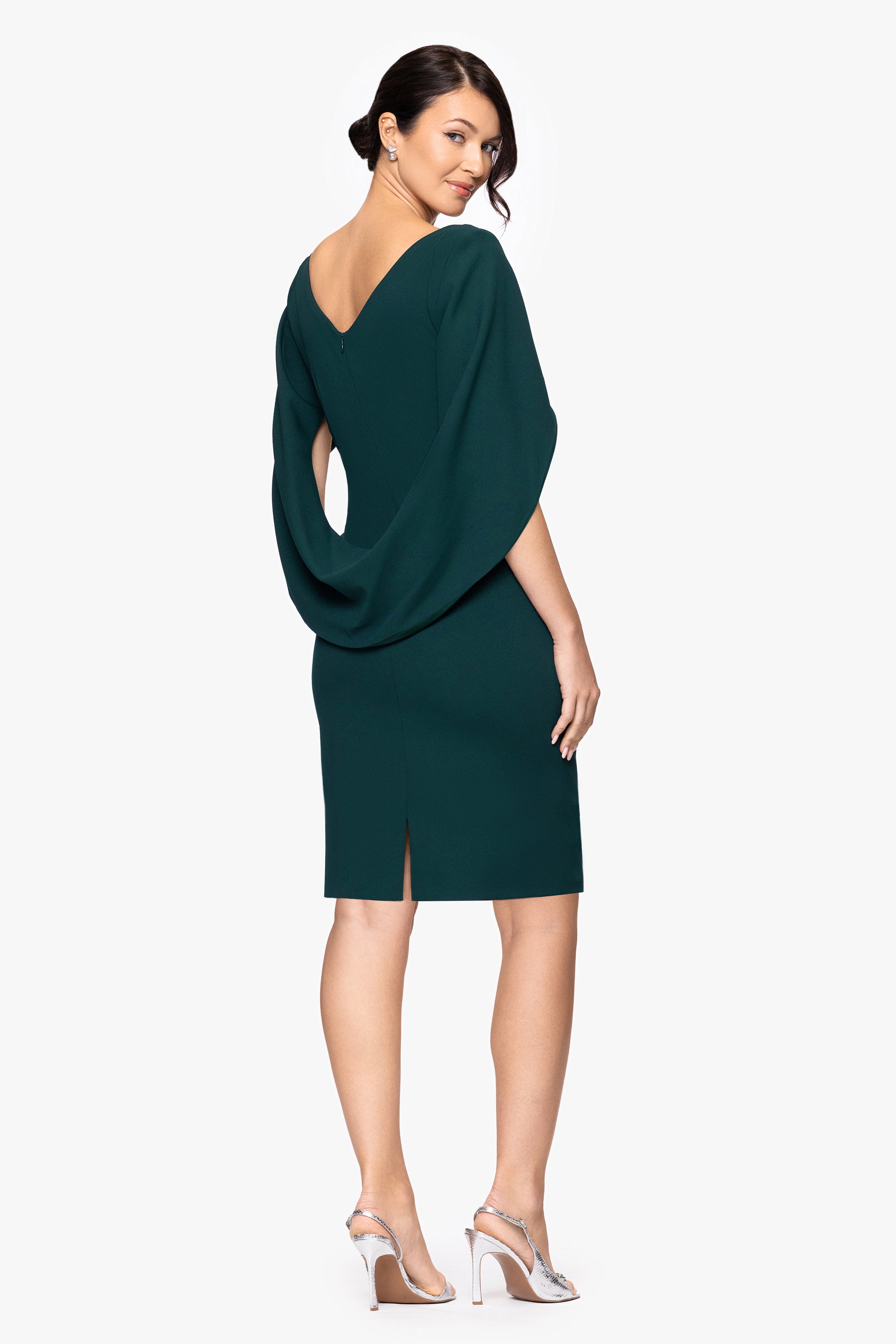 Petite "Jordan" Short Scuba Crape Draped Back Dress