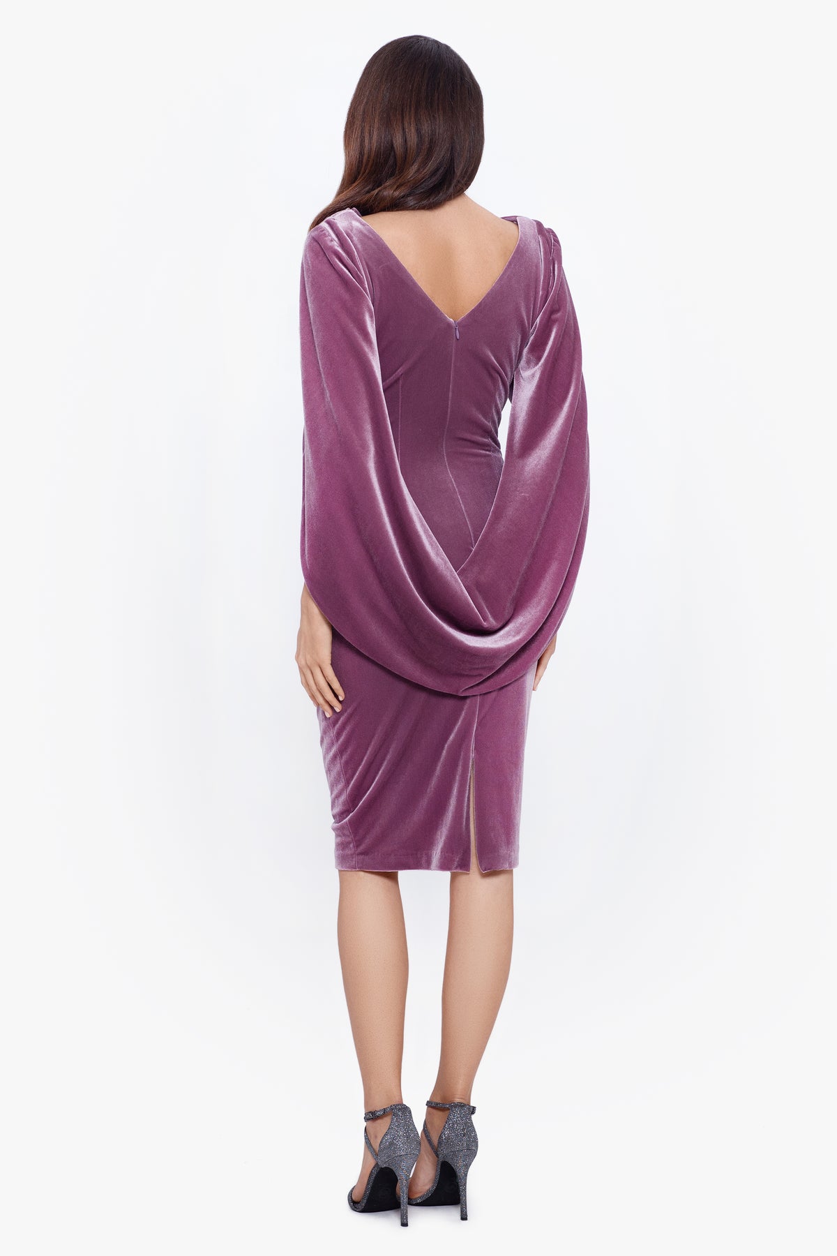Petite "Leona" Velvet Drape Back Short Dress