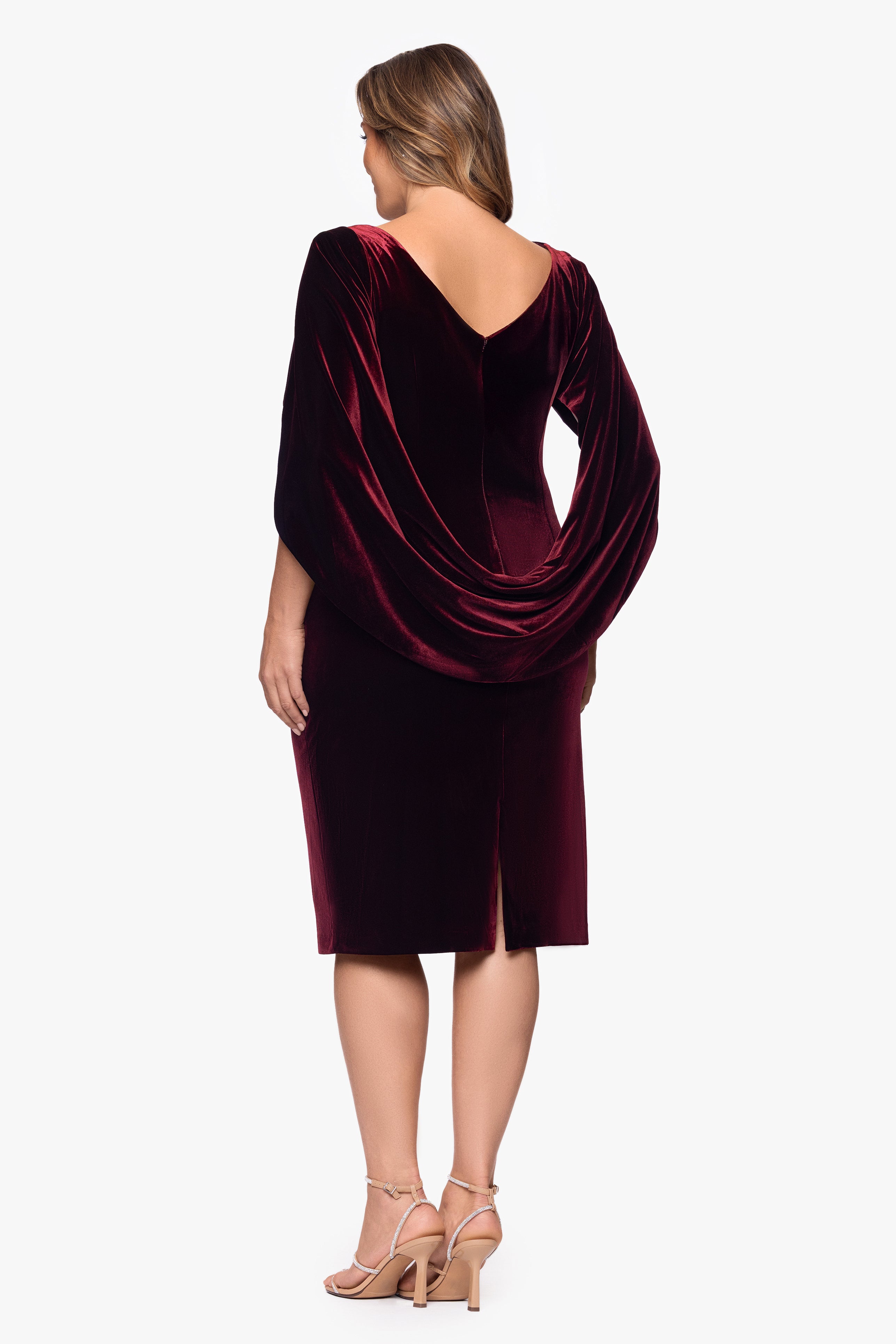 Plus "Kinsley" Velvet Drape Back Dress