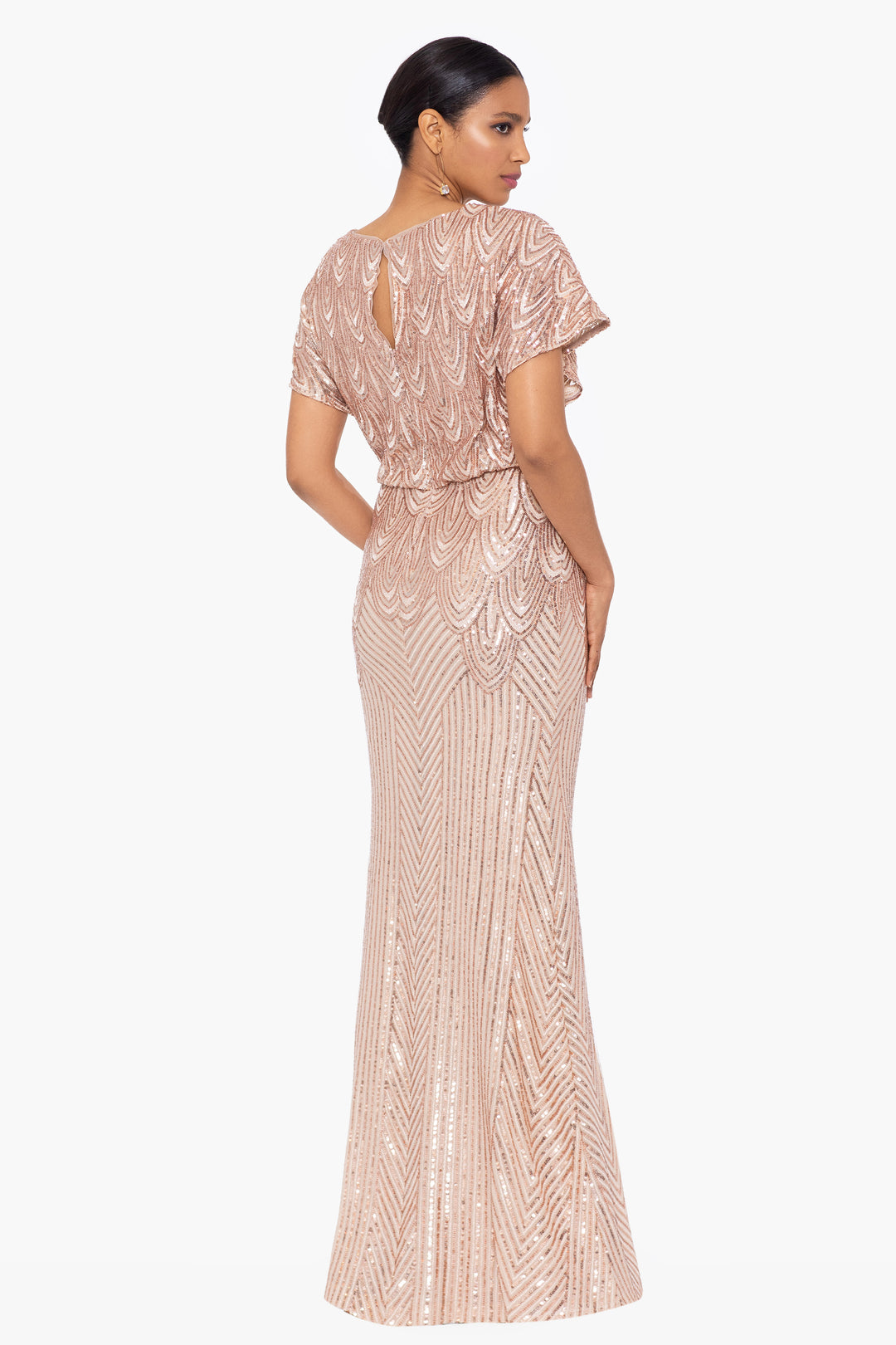 "Amara" Sequin Blouson Floor Length Dress