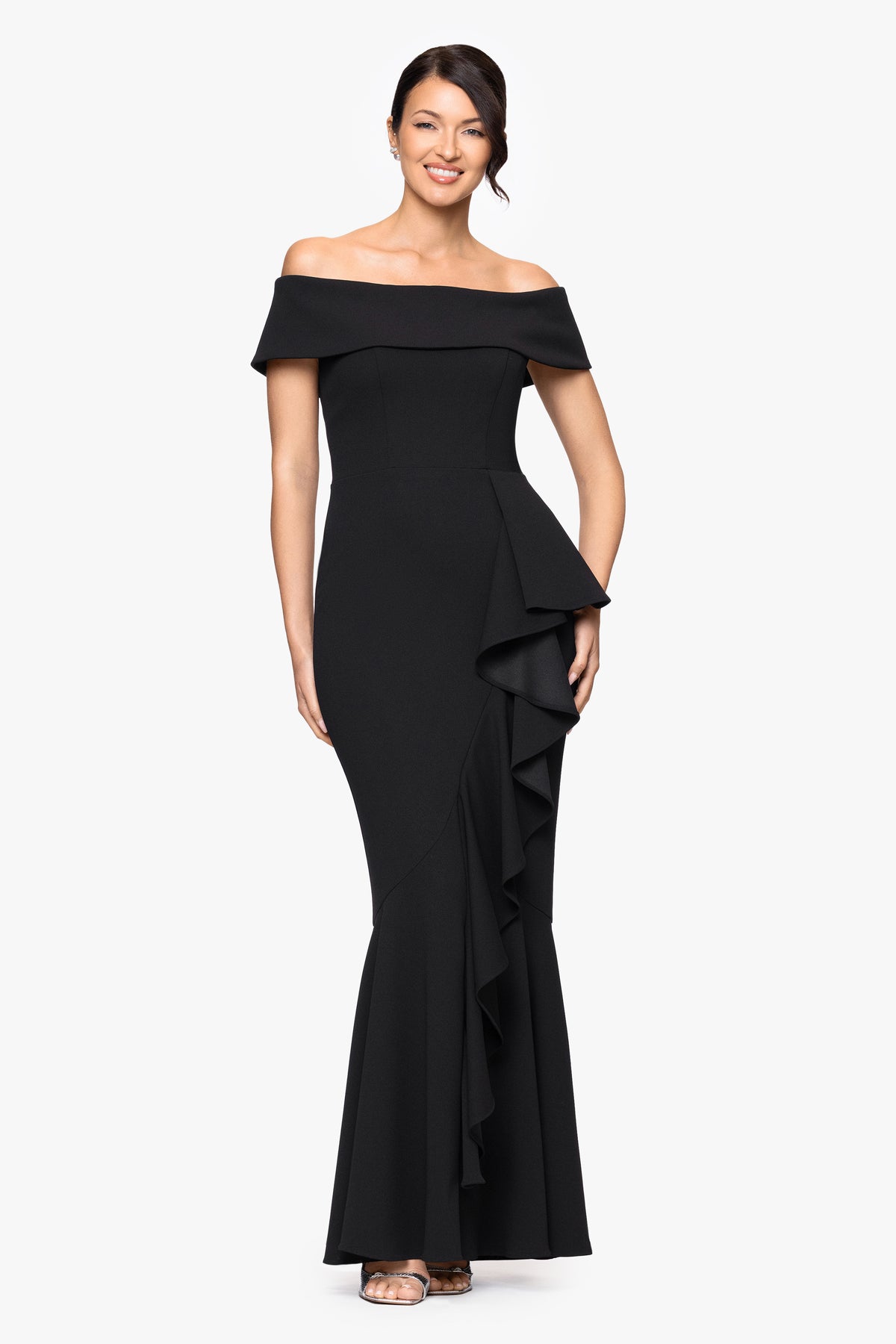 "Carina" Long Off Shoulder Ruffle Dress