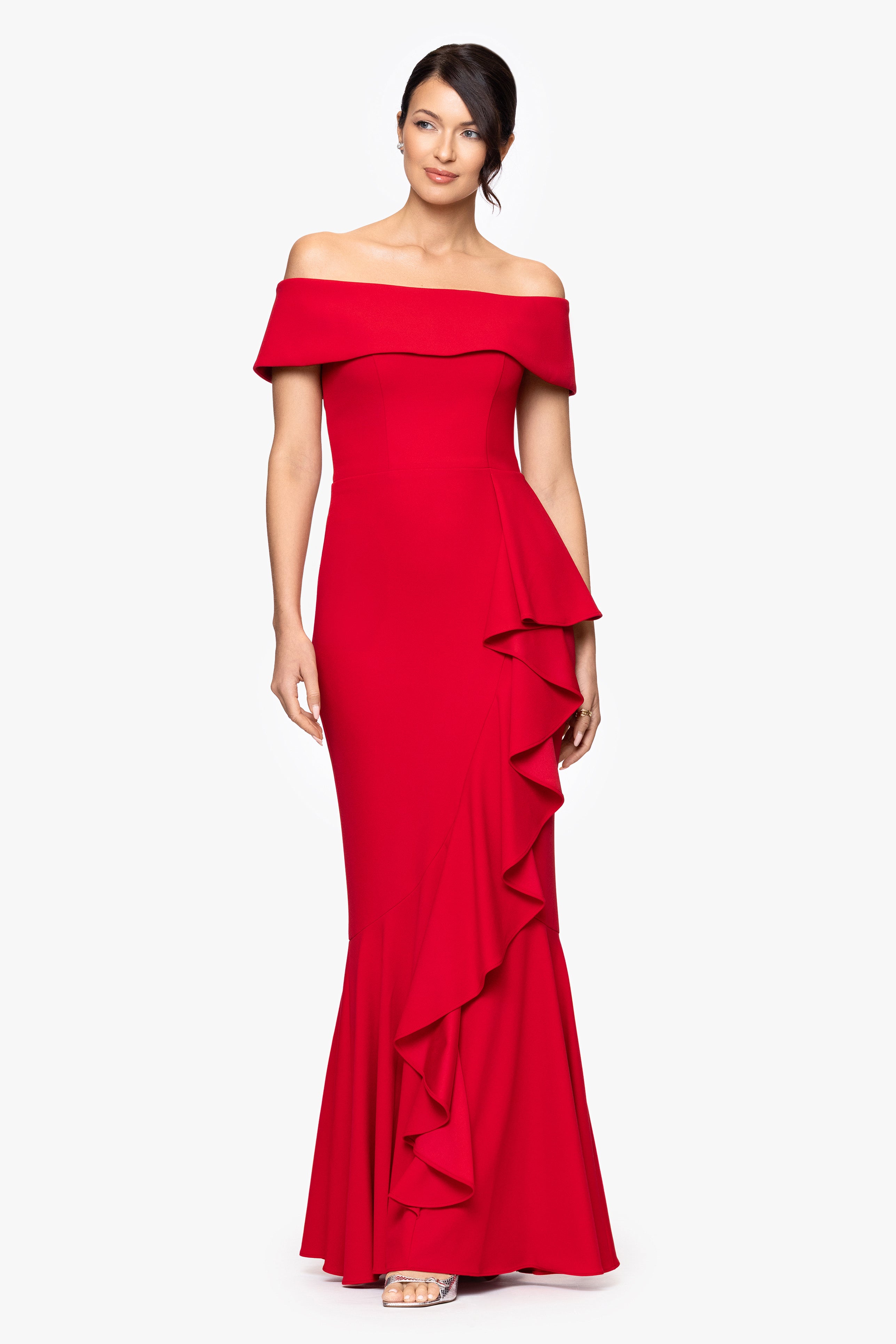 "Carina" Long Off the Shoulder Ruffle Dress