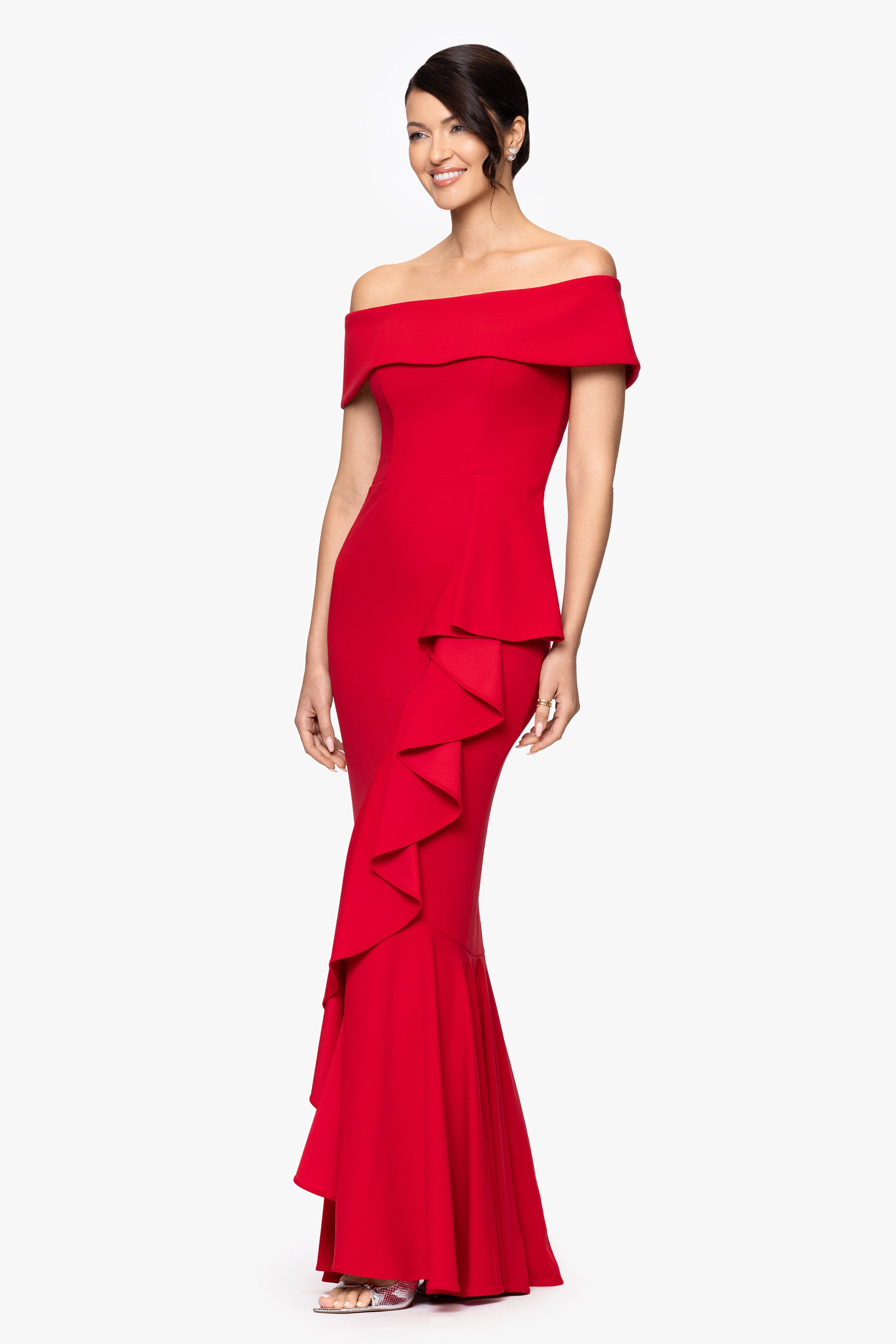 "Carina" Long Off the Shoulder Ruffle Dress