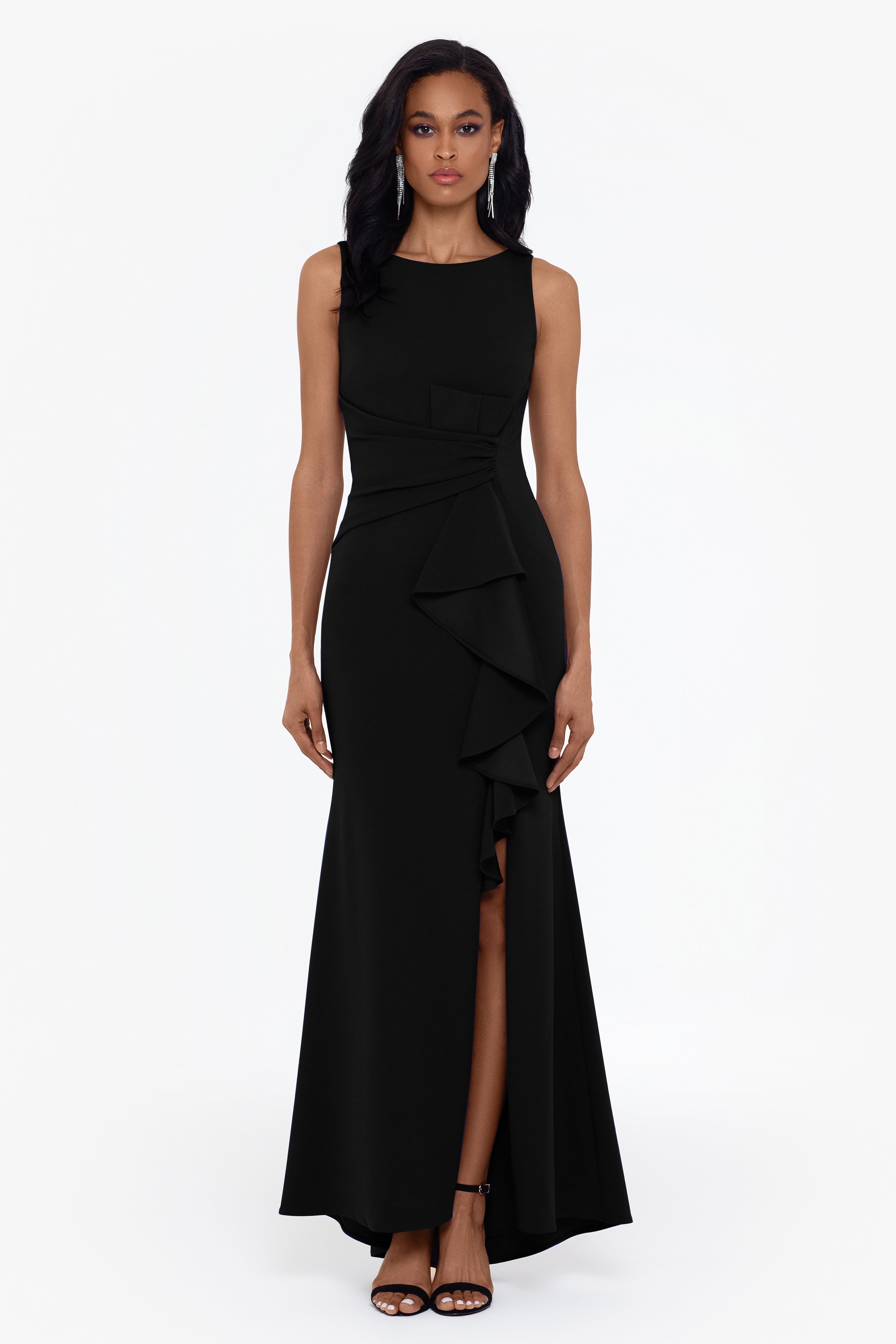 "Christine" Scuba Crepe Ruffled Bow Dress