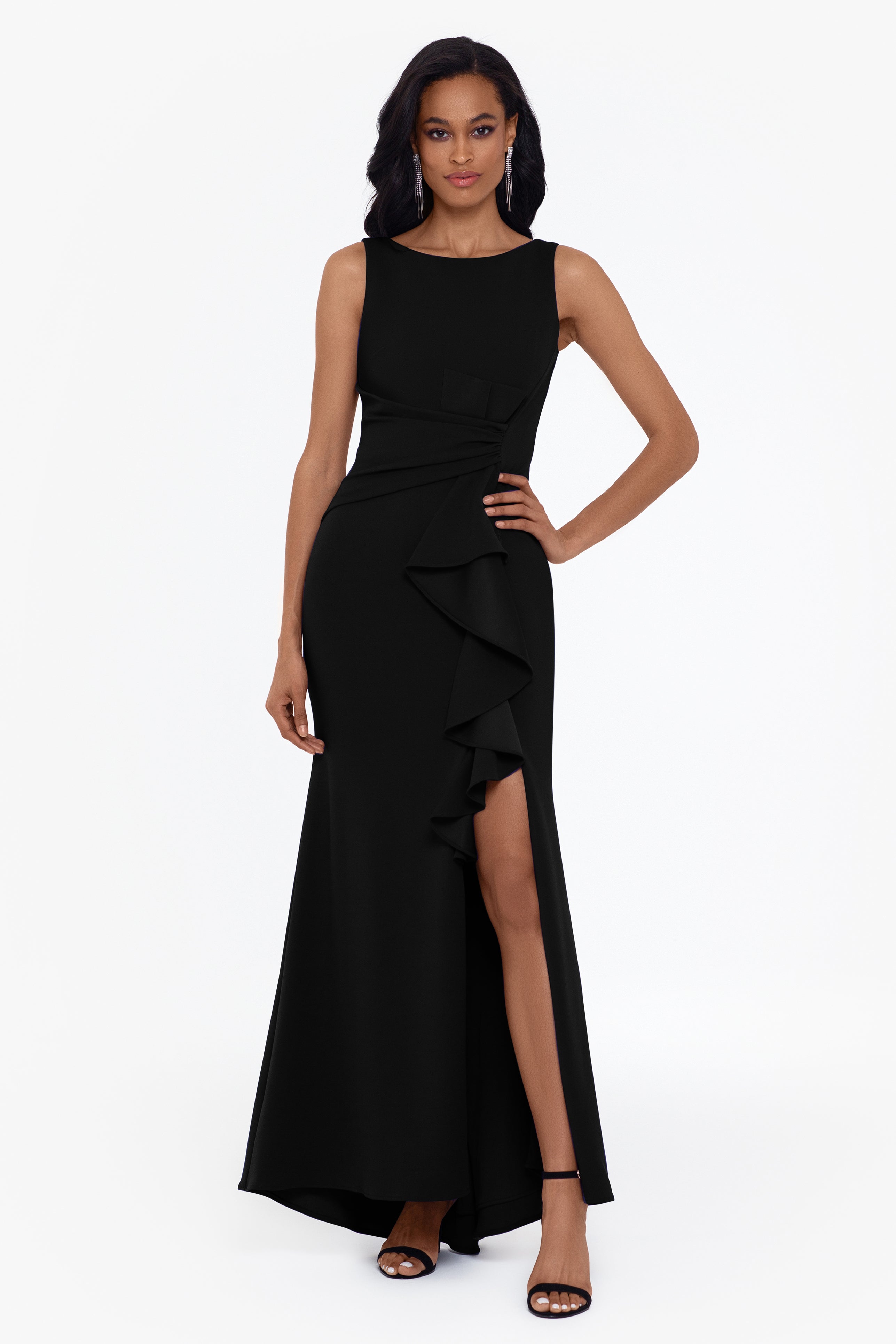 "Christine" Scuba Crepe Ruffled Bow Dress