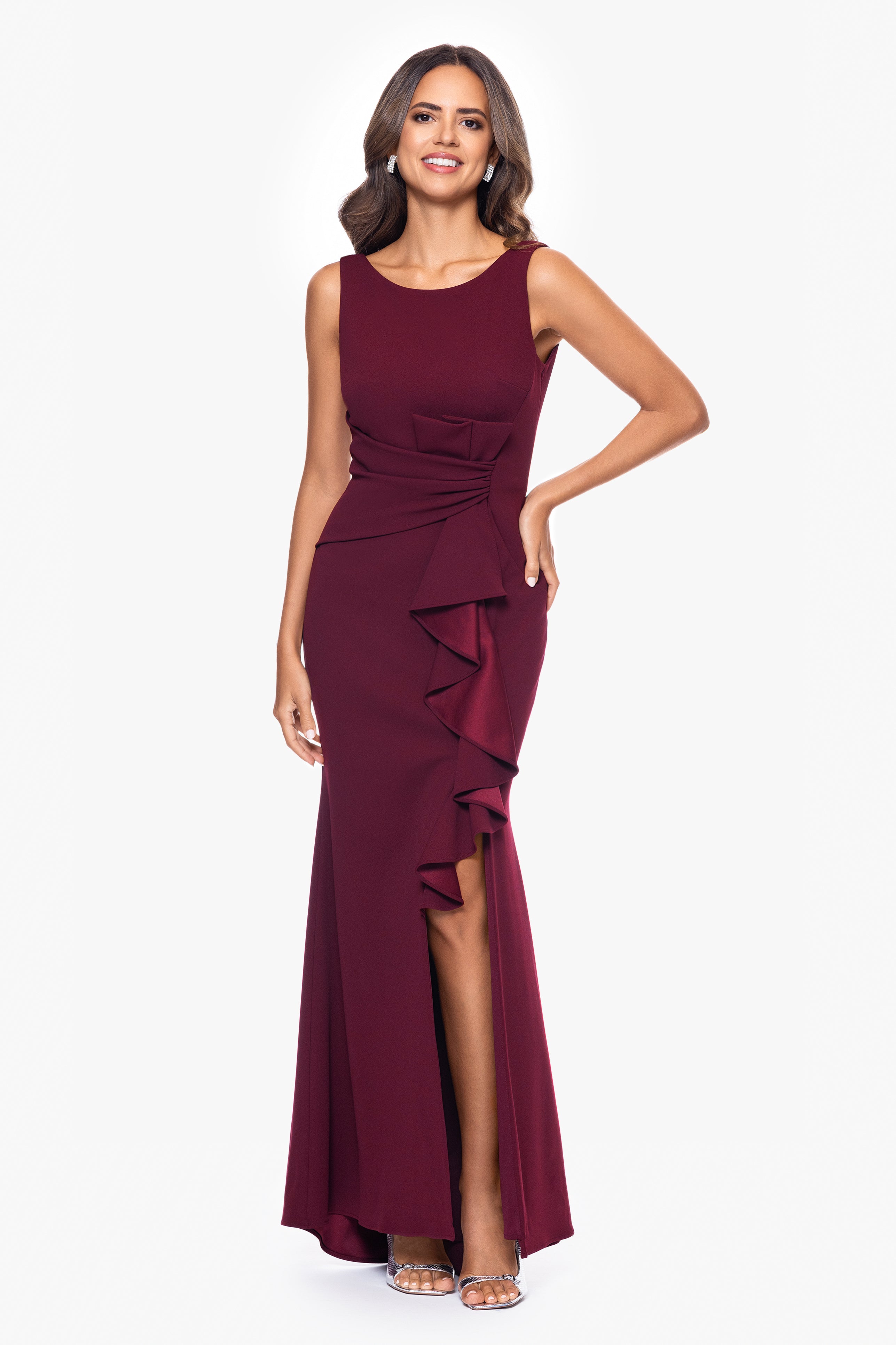 "Christine" Scuba Crepe Ruffled Bow Dress