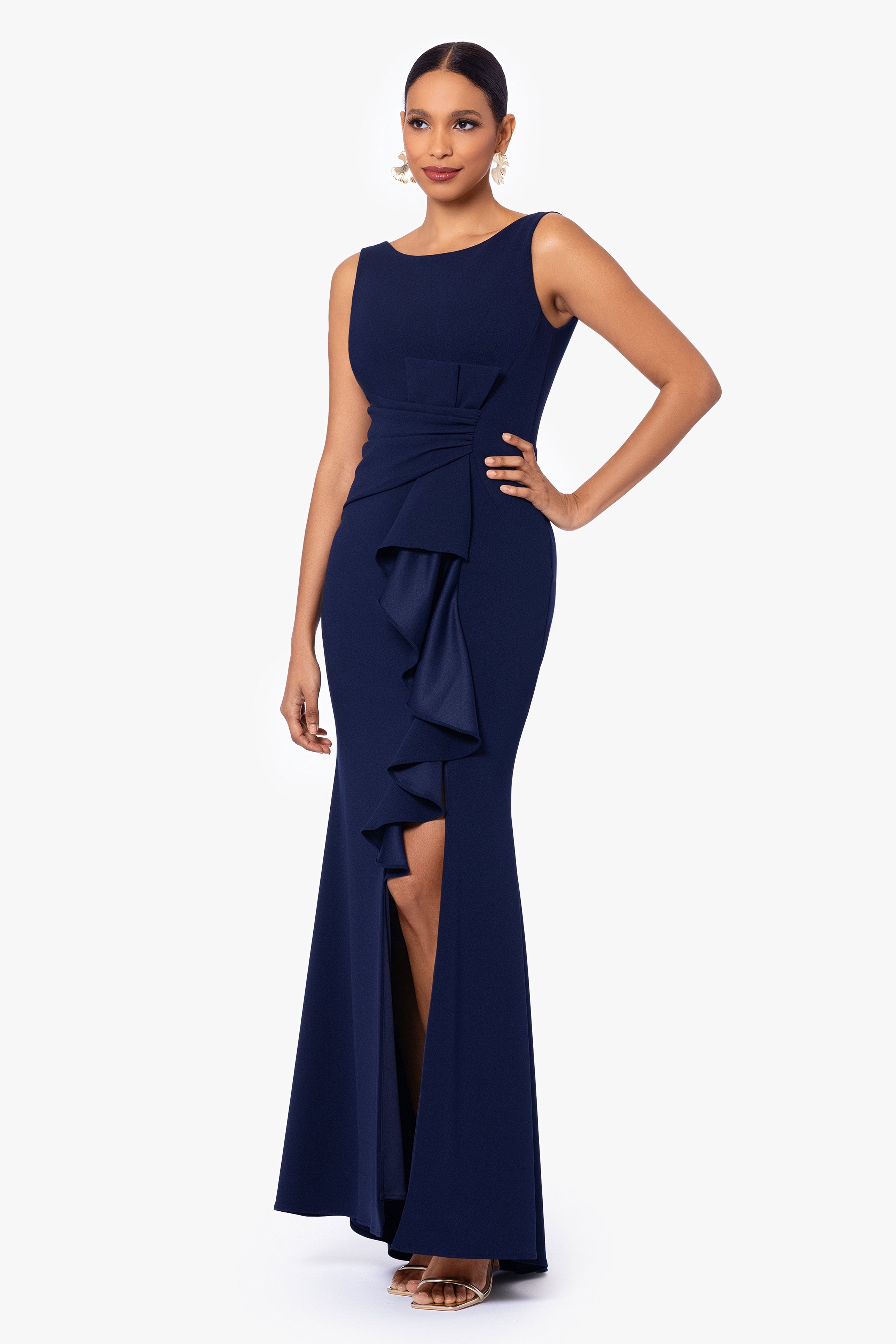 "Christine" Scuba Crepe Ruffled Bow Dress