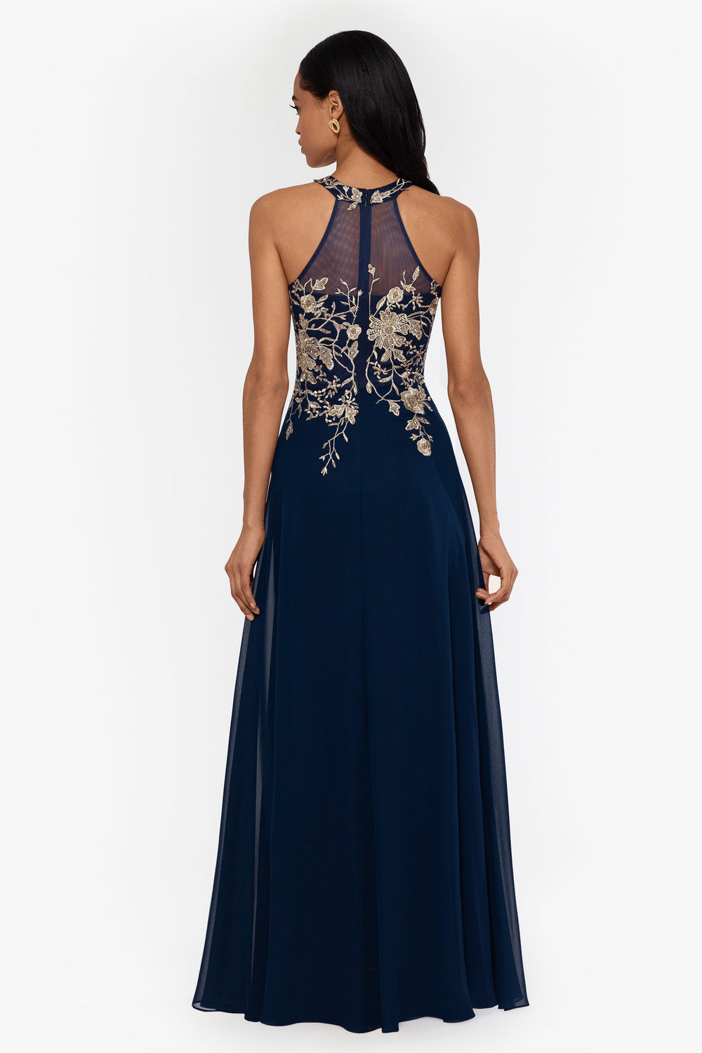 Petite "Celeste" Long Embroidered Chiffon Gown - Betsy & Adam