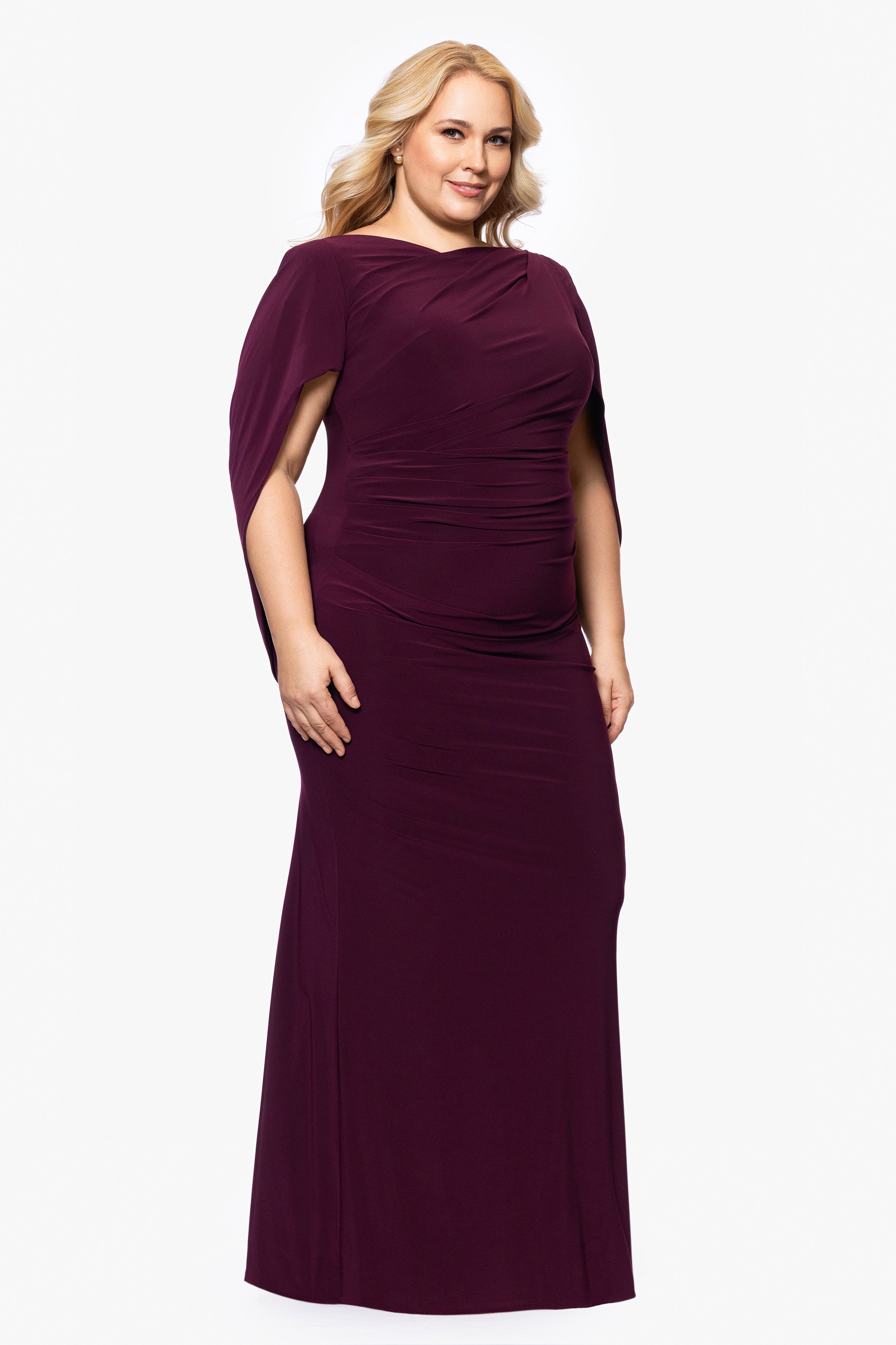 Plus "Miriam" Long Jersey Draped Back Gown