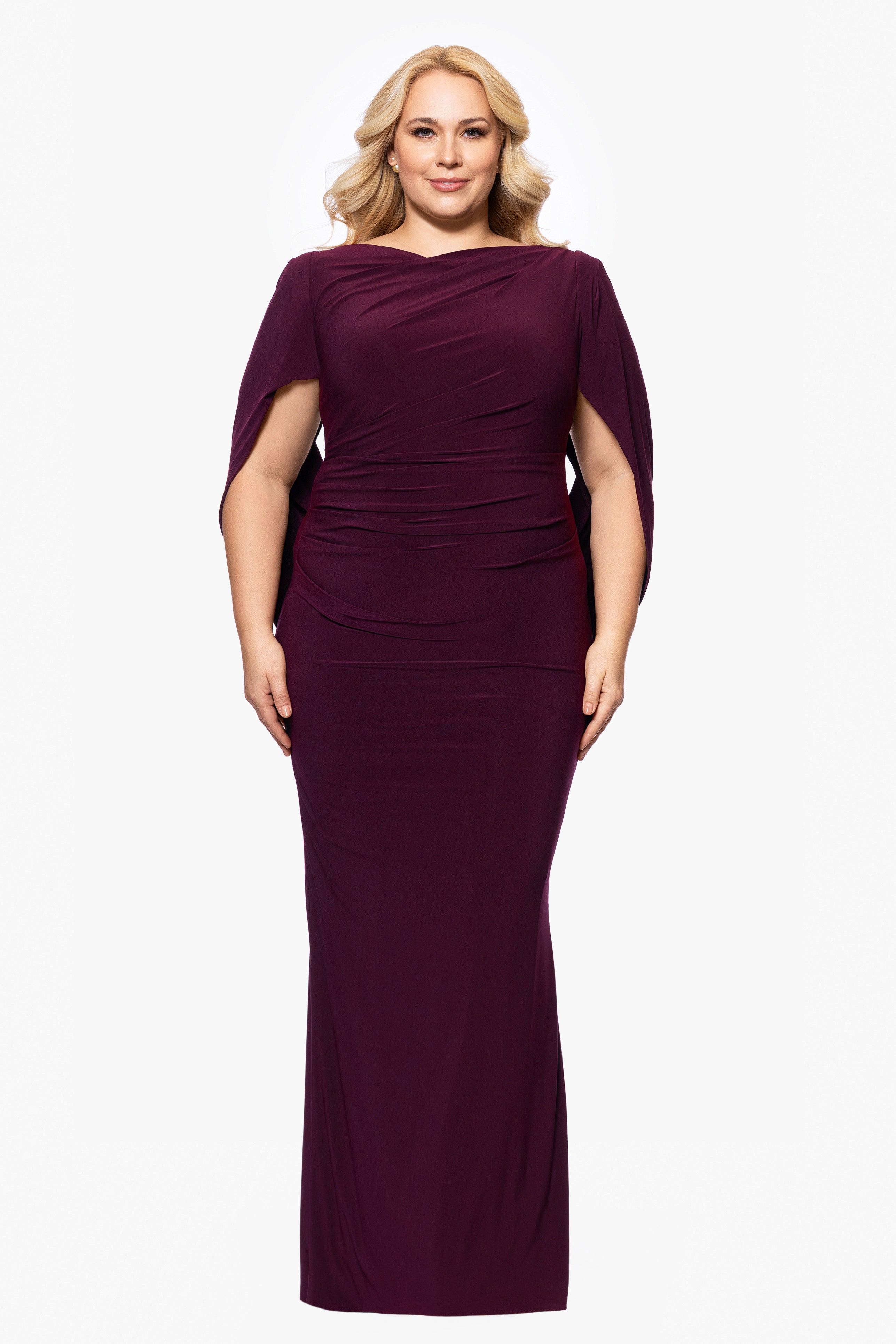 Plus "Miriam" Long Jersey Draped Back Gown