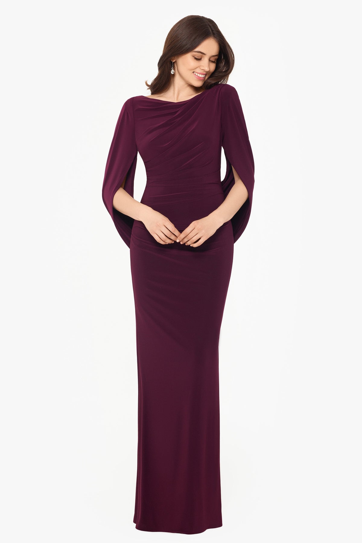 Petite “Miriam” Jersey Knit Draped Back Dress