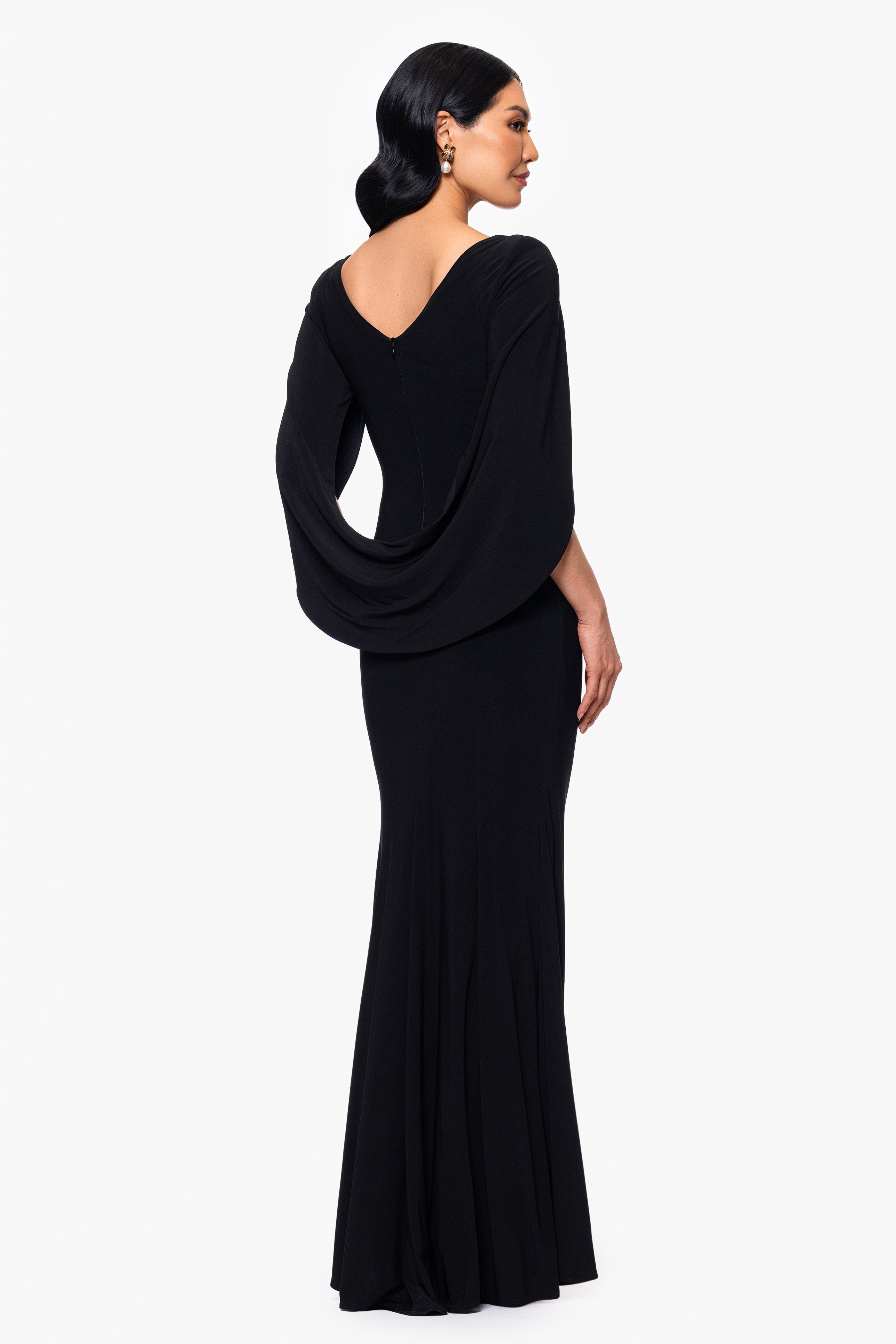 “Miriam” Jersey Knit Draped Back Dress