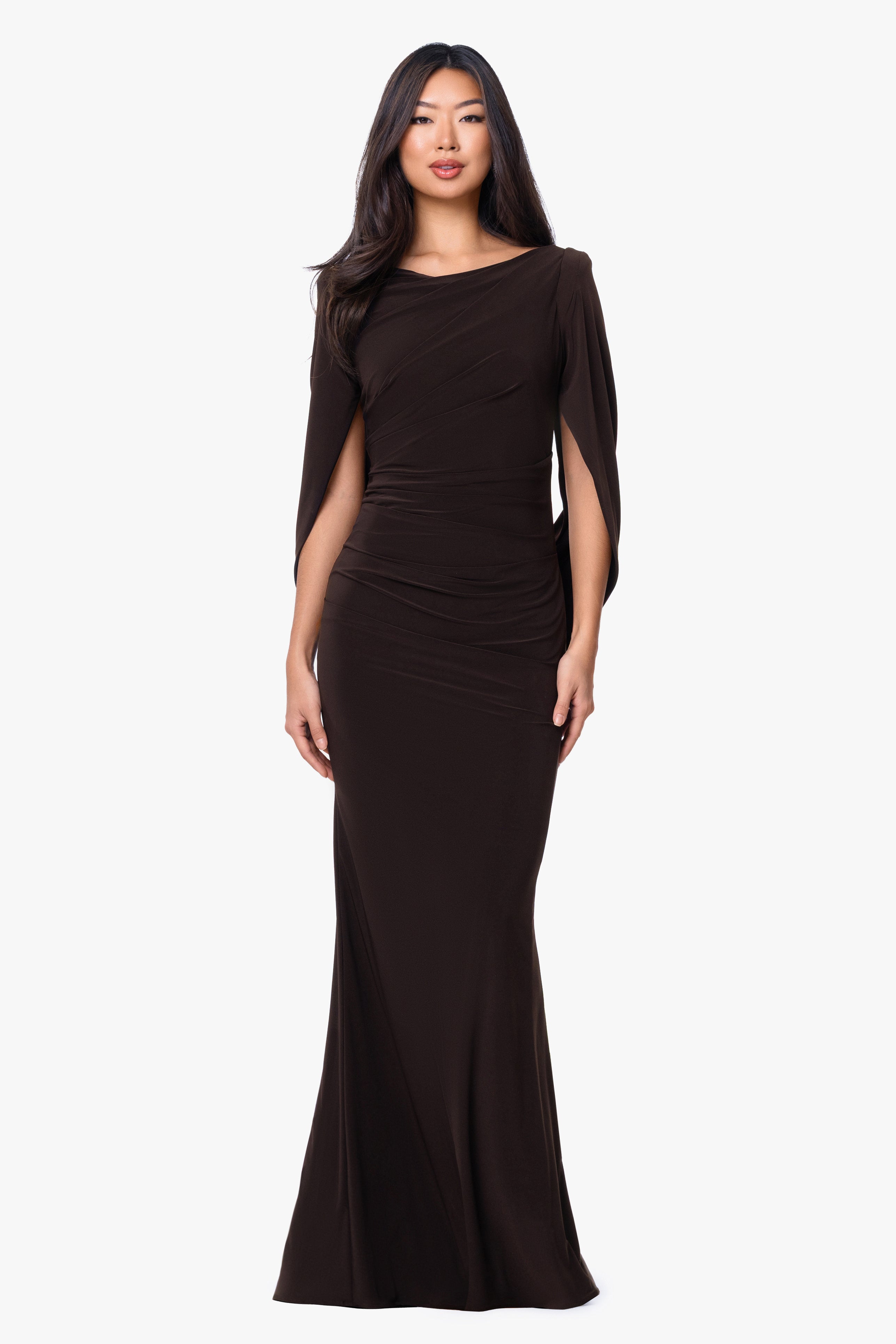 "Miriam" Long Jersey Draped Back Gown