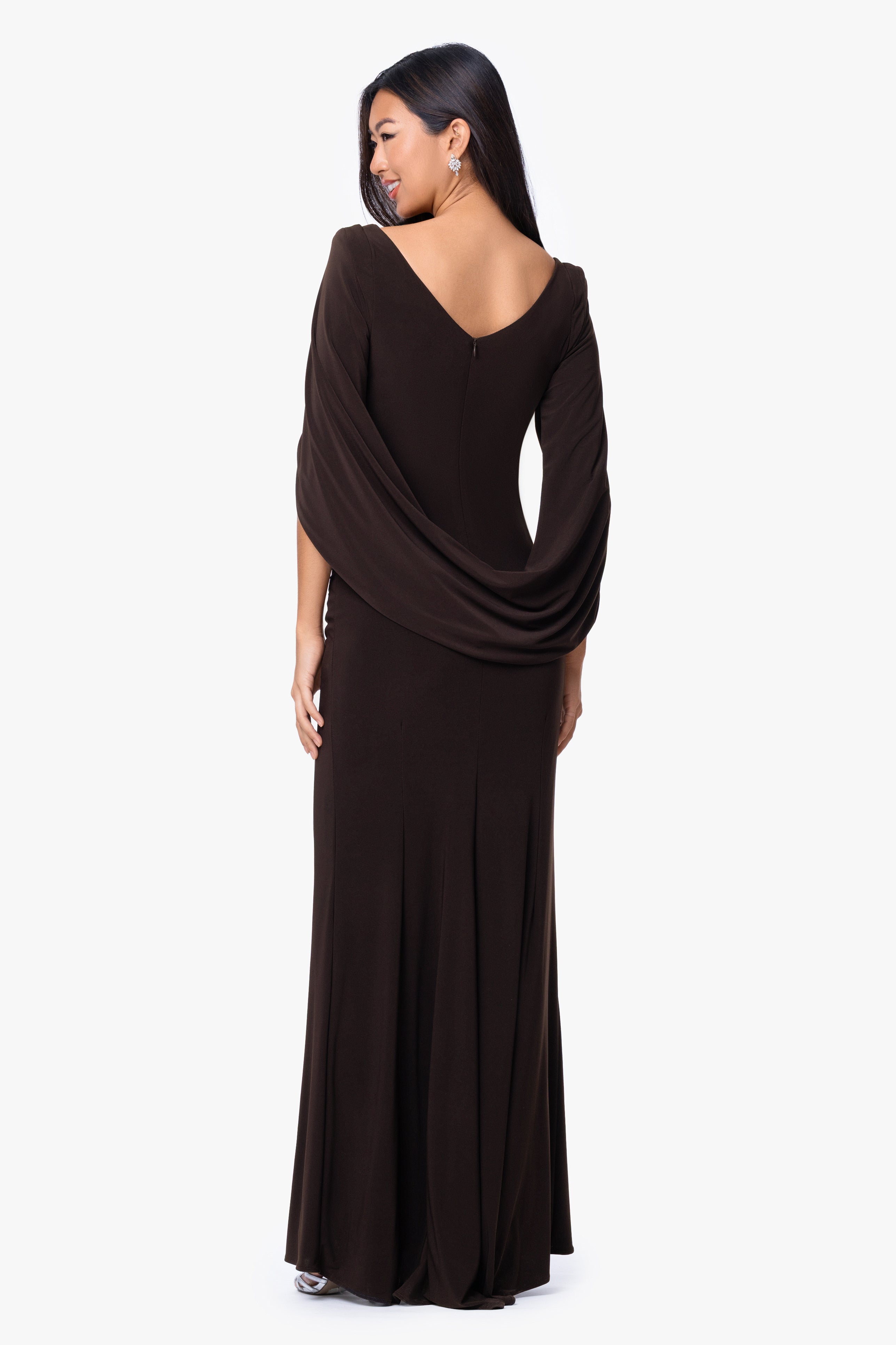 Miriam” Jersey Knit Draped Back Dress | Betsy & Adam