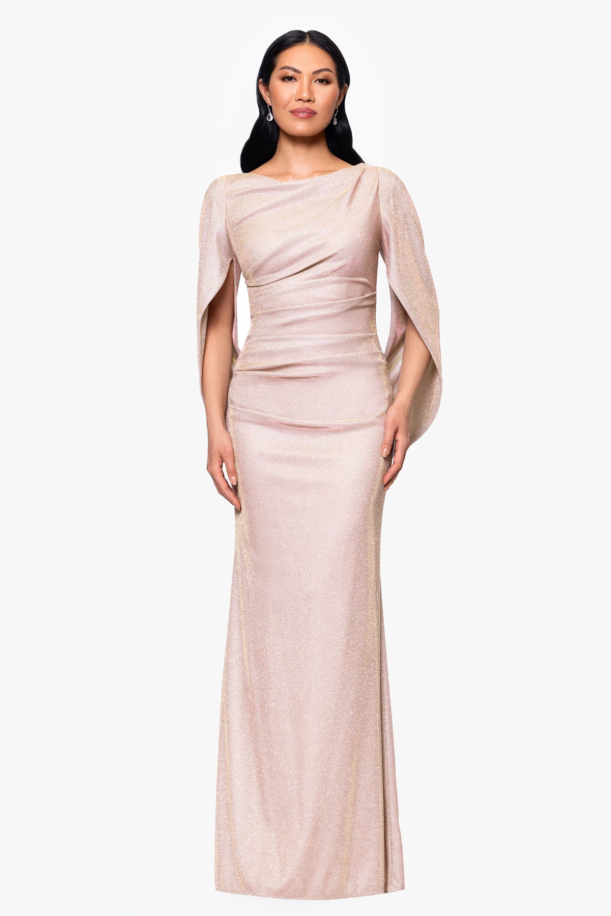 Petite "Gracie" Metallic Knit Glitter Draped Dress