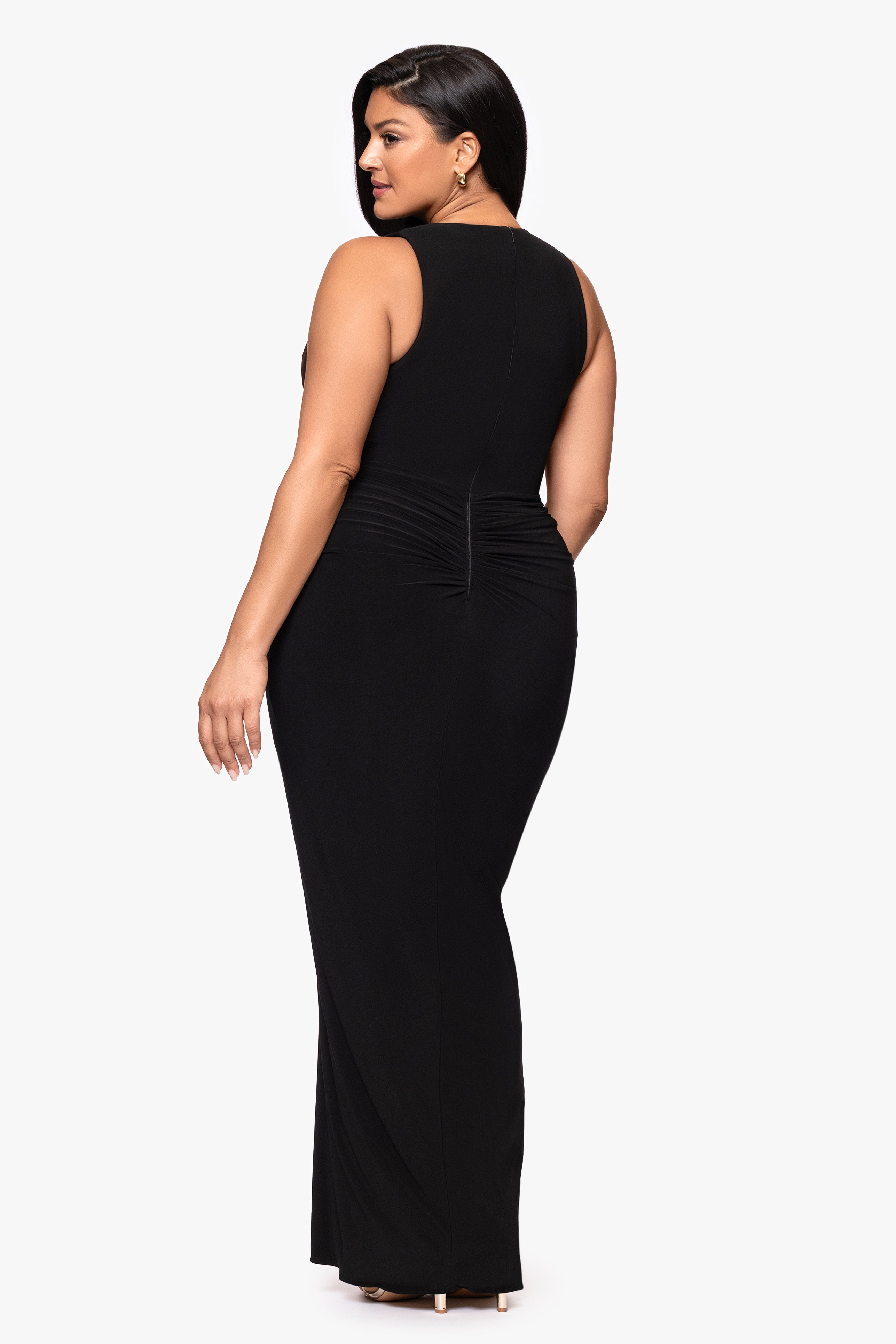 Plus "Bobbi" Long Ruffled V-Neck Gown