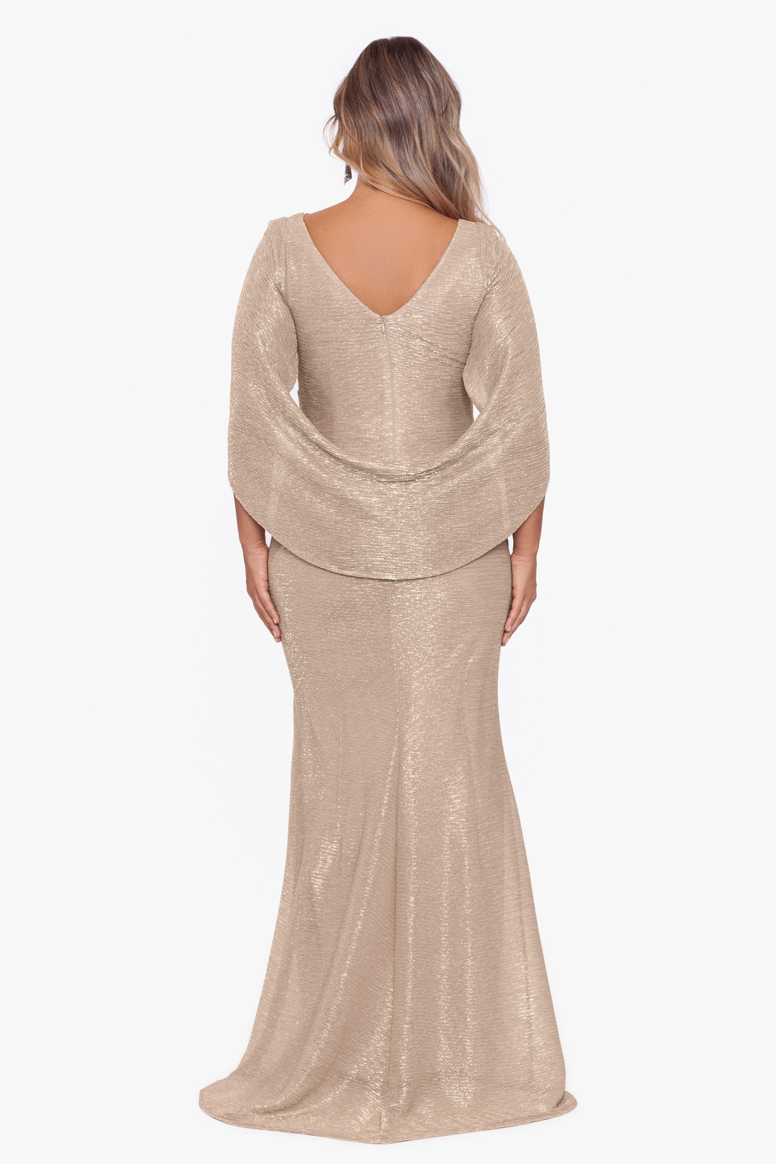Betsy & Adam Plus Size Cape Back Metallic Gown - Gold/Silver - 18W Betsy & Adam Plus Size Cape Back Metallic Gown - Gold/Silver - 18W