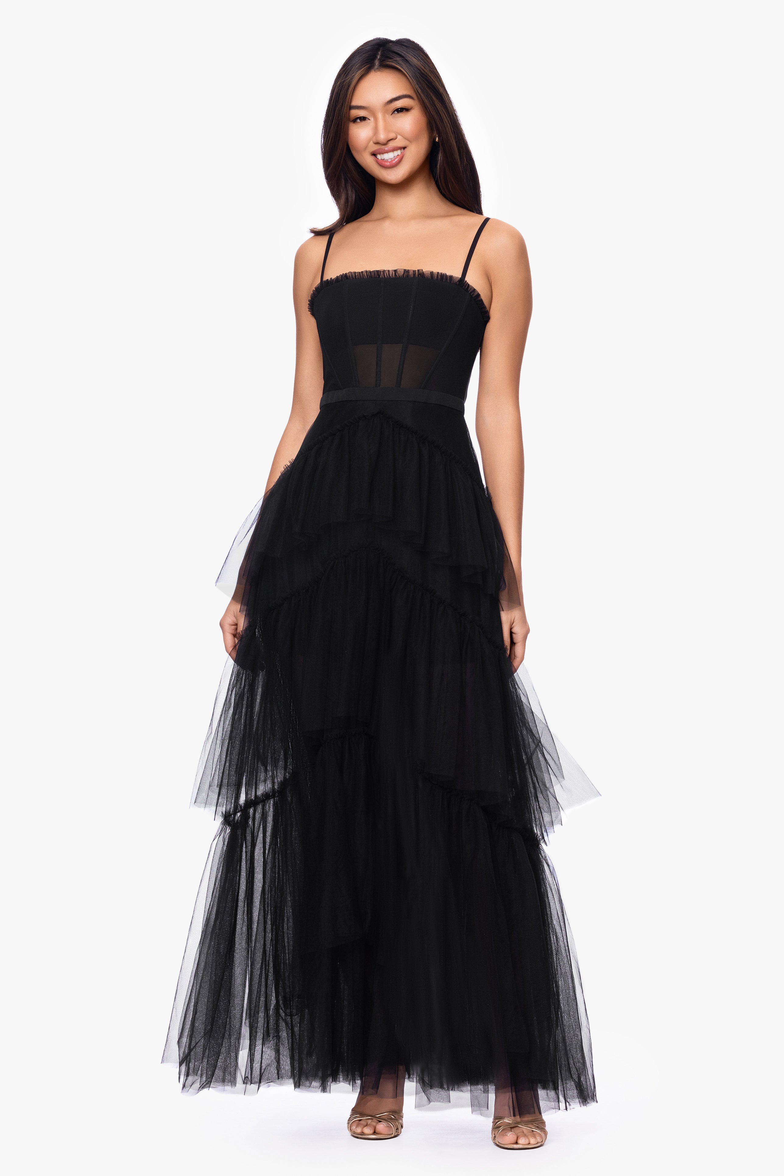 "Jasmine" Spaghetti Strap Mesh Corset Gown