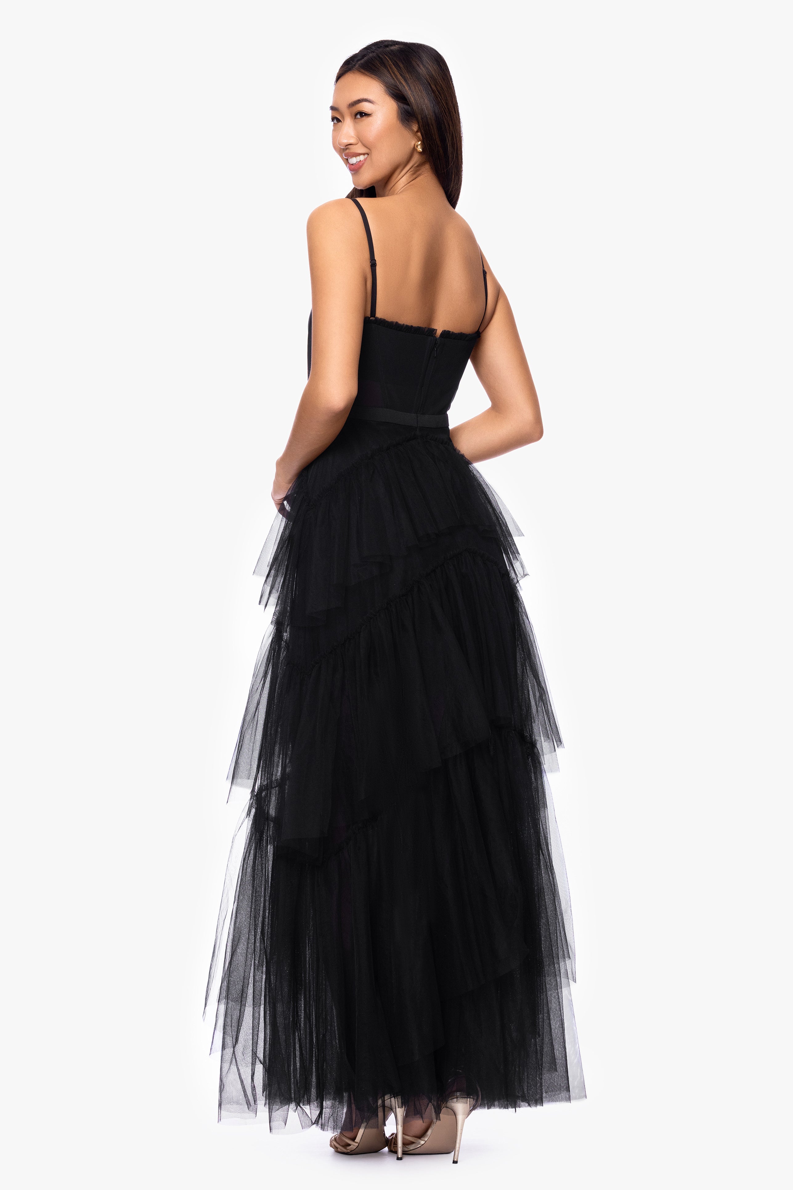 "Jasmine" Spaghetti Strap Mesh Corset Gown