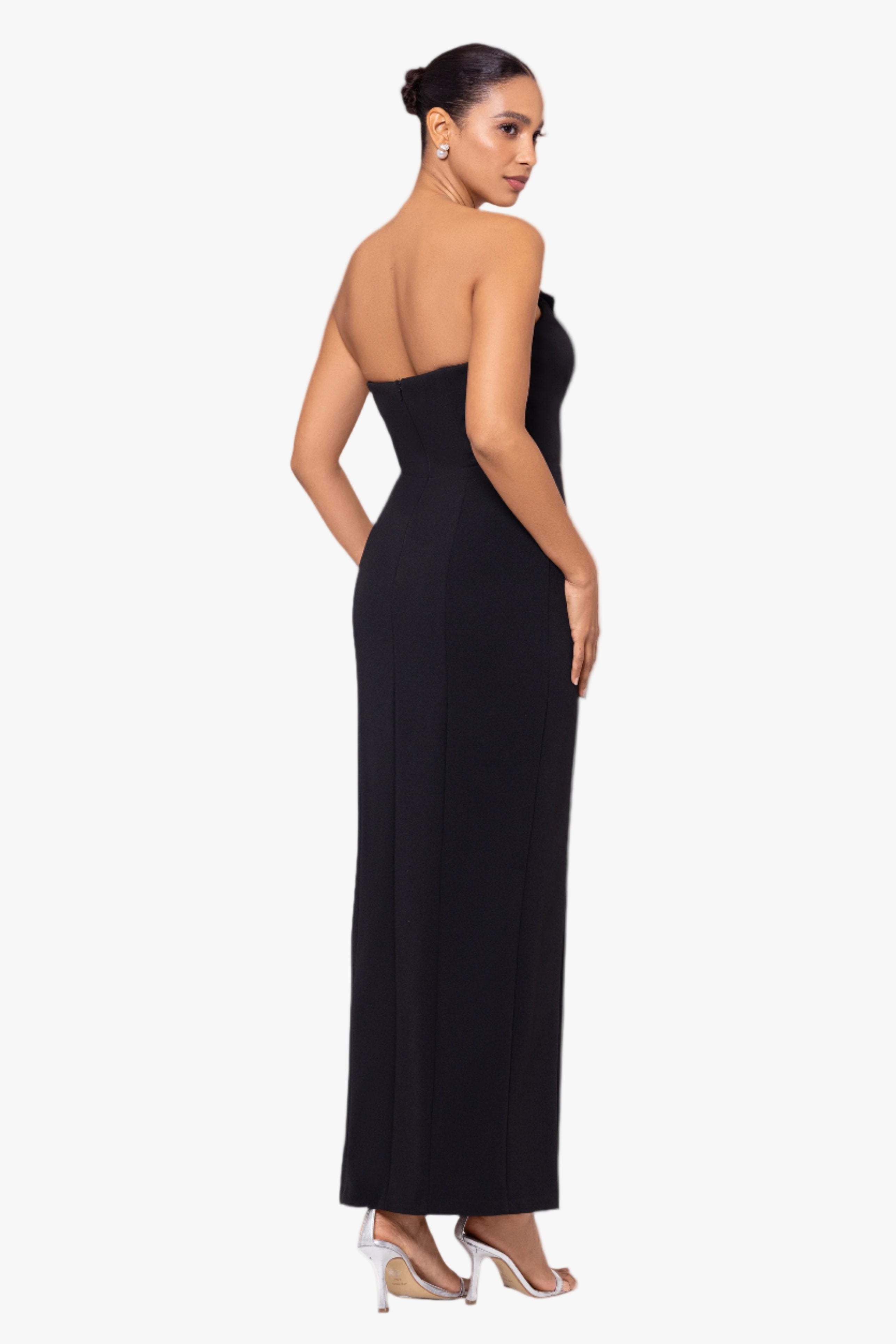 "Violette" Long Strapless V Neck Tuxedo Dress