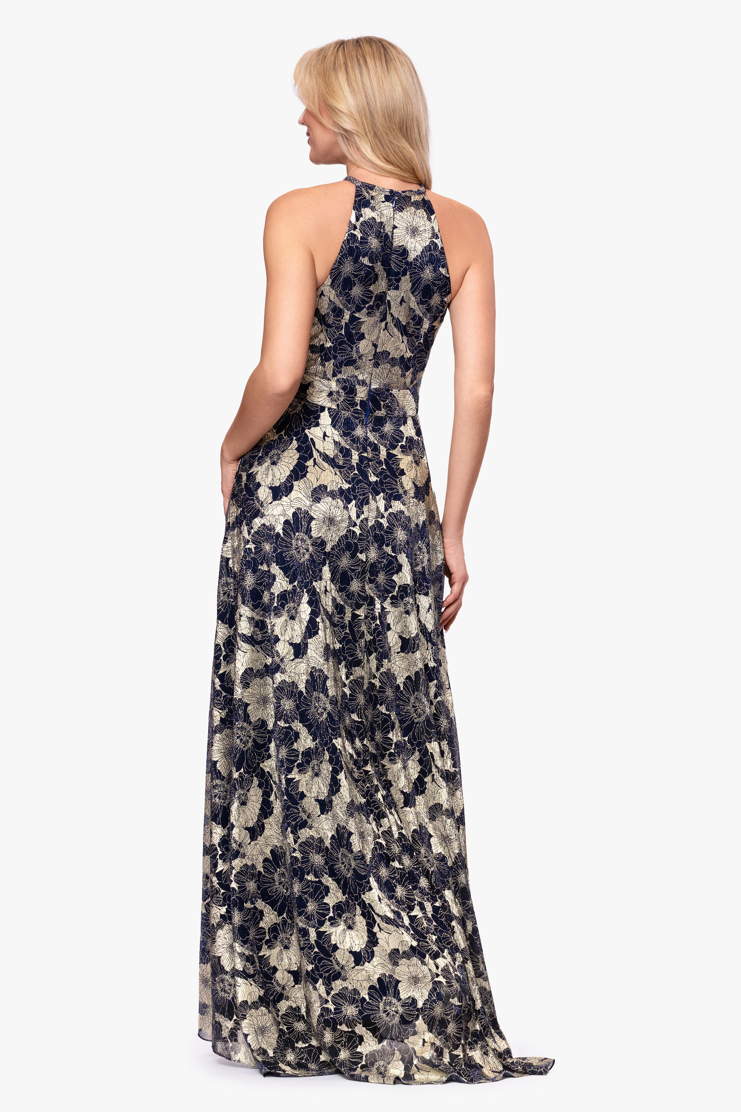 Petite "Layla" Printed Metallic Halter Top Dress