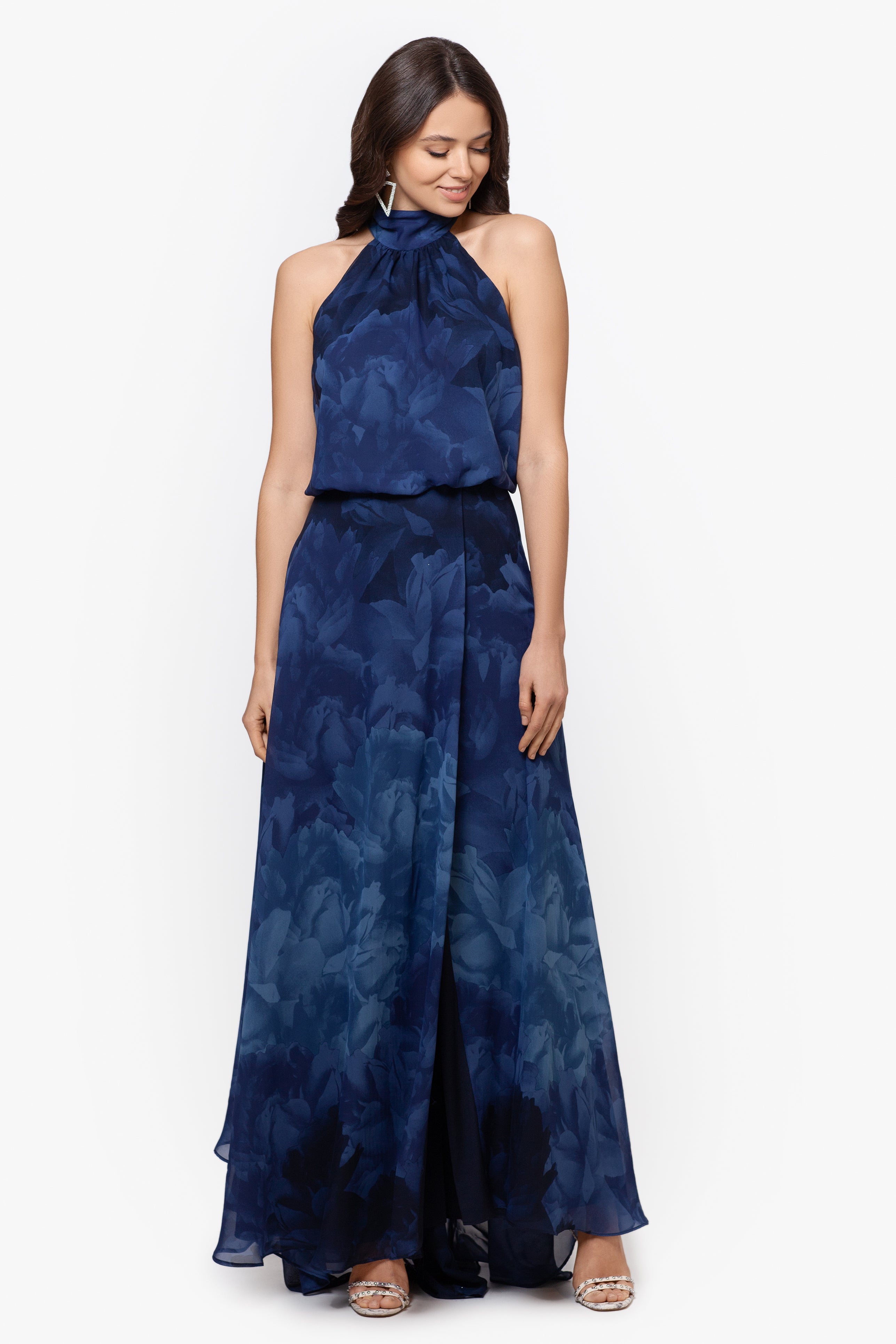 Aqua Womens Chiffon Printed Evening Dress Navy 2 Aqua Womens Chiffon Printed Evening Dress Navy 2