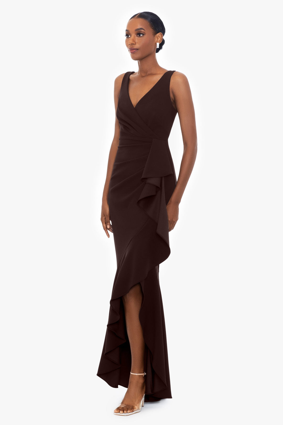 Candace" Long V- Neck Hi Low Cascade Dress – Betsy & Adam