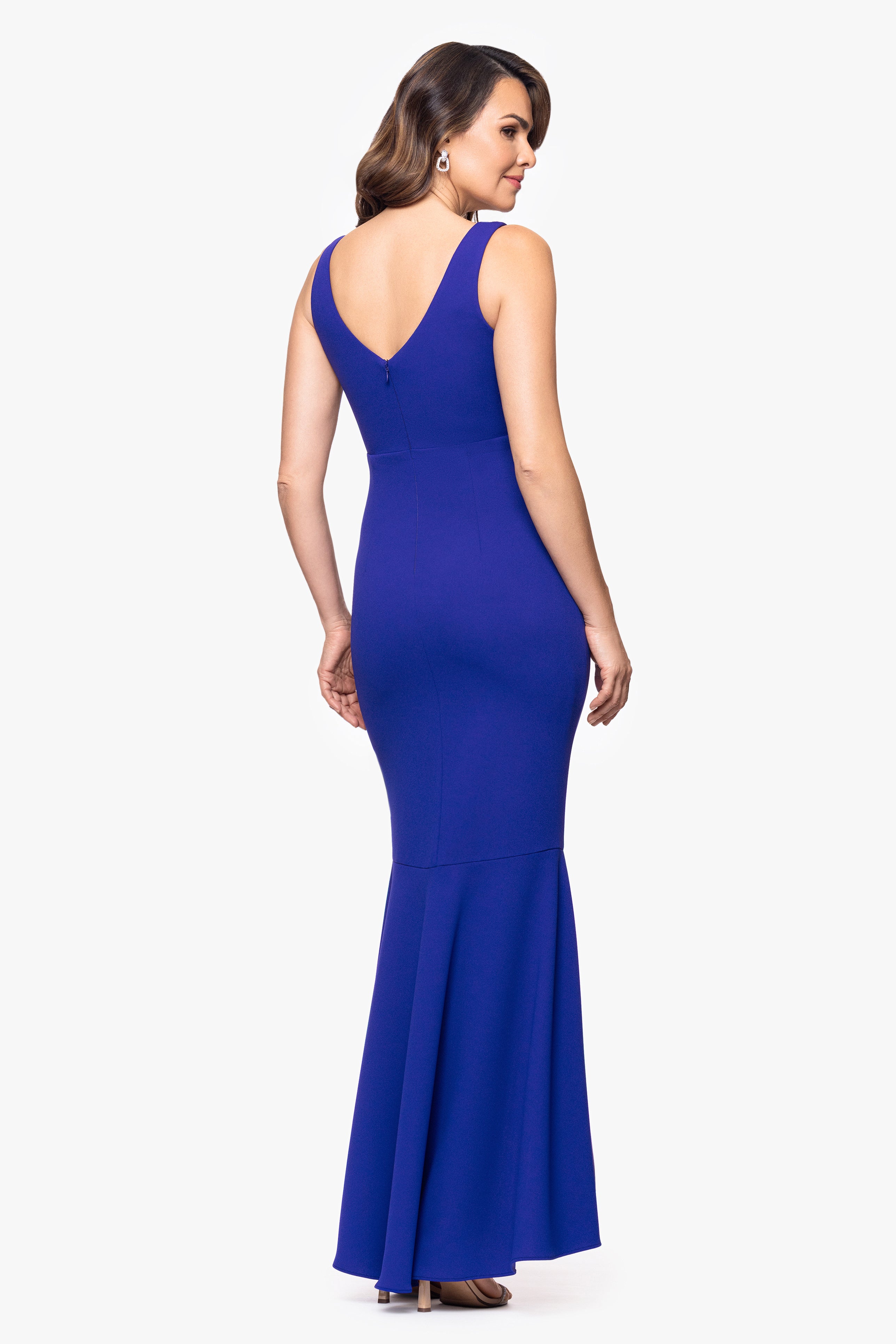 "Candace" Long V- Neck Hi Low Cascade Dress