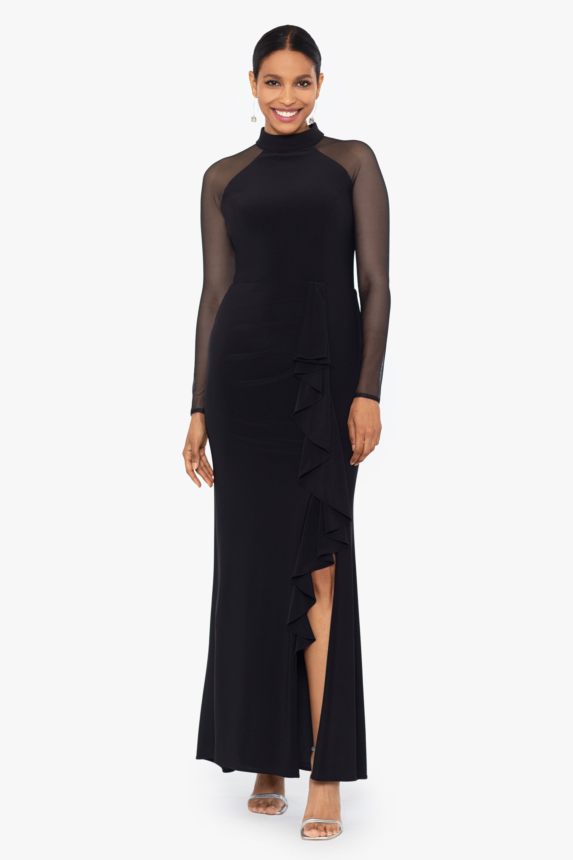 "Natalie" Scuba Crepe Mesh Sleeve Dress