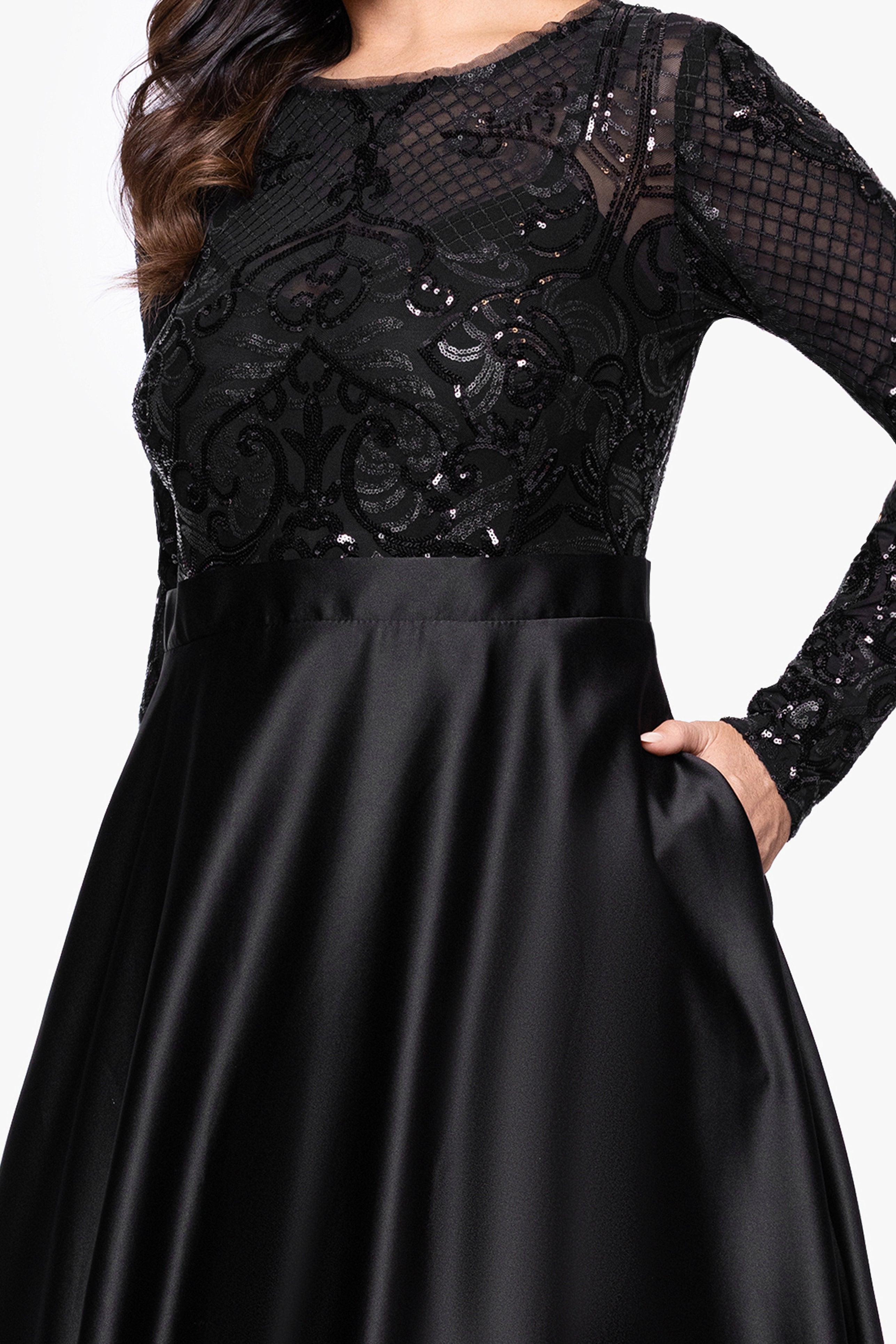 Plus "Vanessa" Sequin Long Sleeve A-Line Ballgown