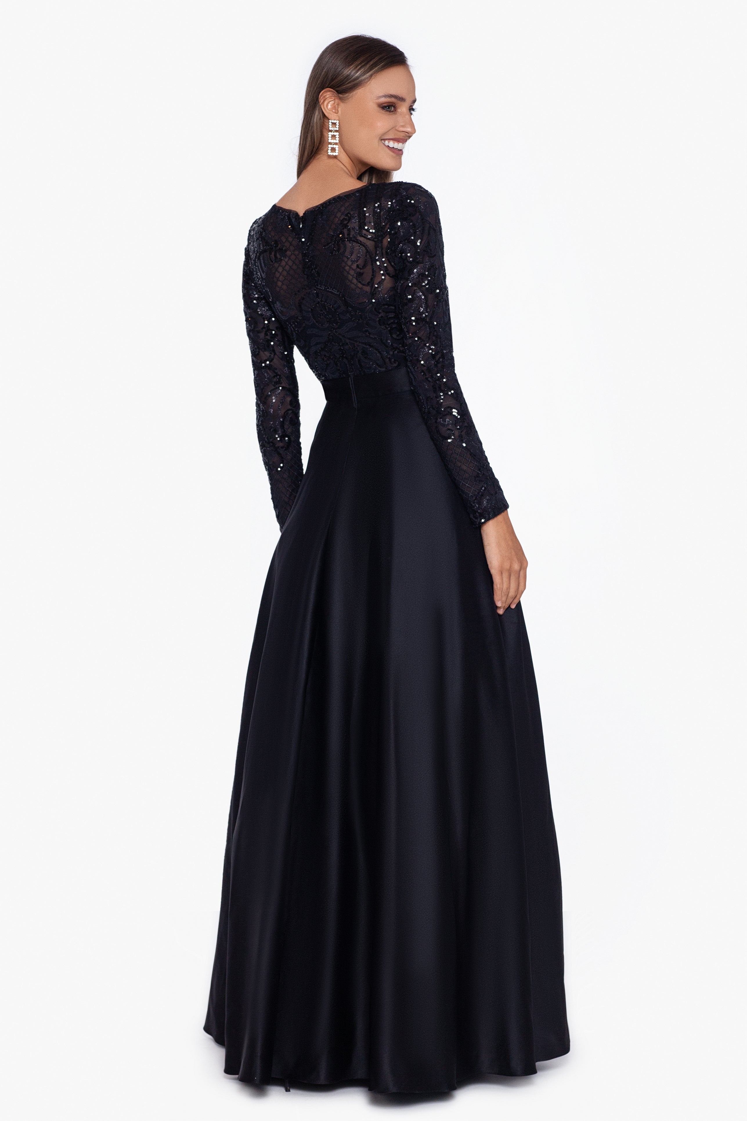 "Vanessa" Sequin Long Sleeve A-Line Ballgown