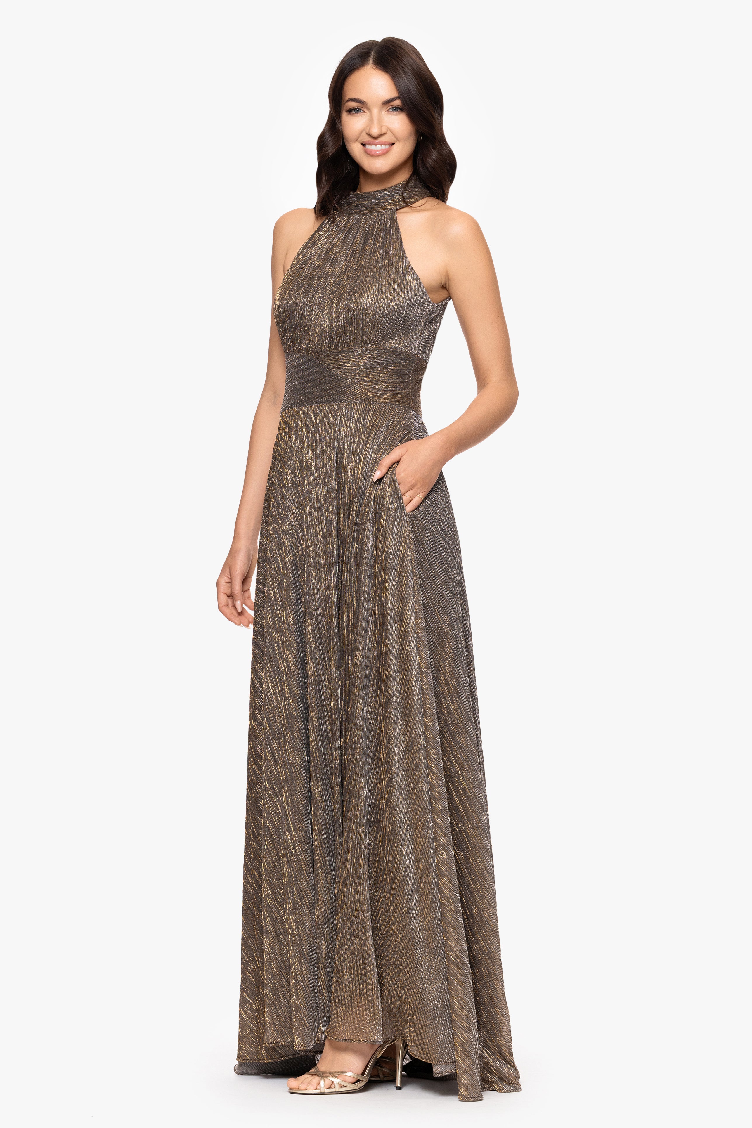 "Stella" Long Crinkle Halter Wrap Skirt Dress