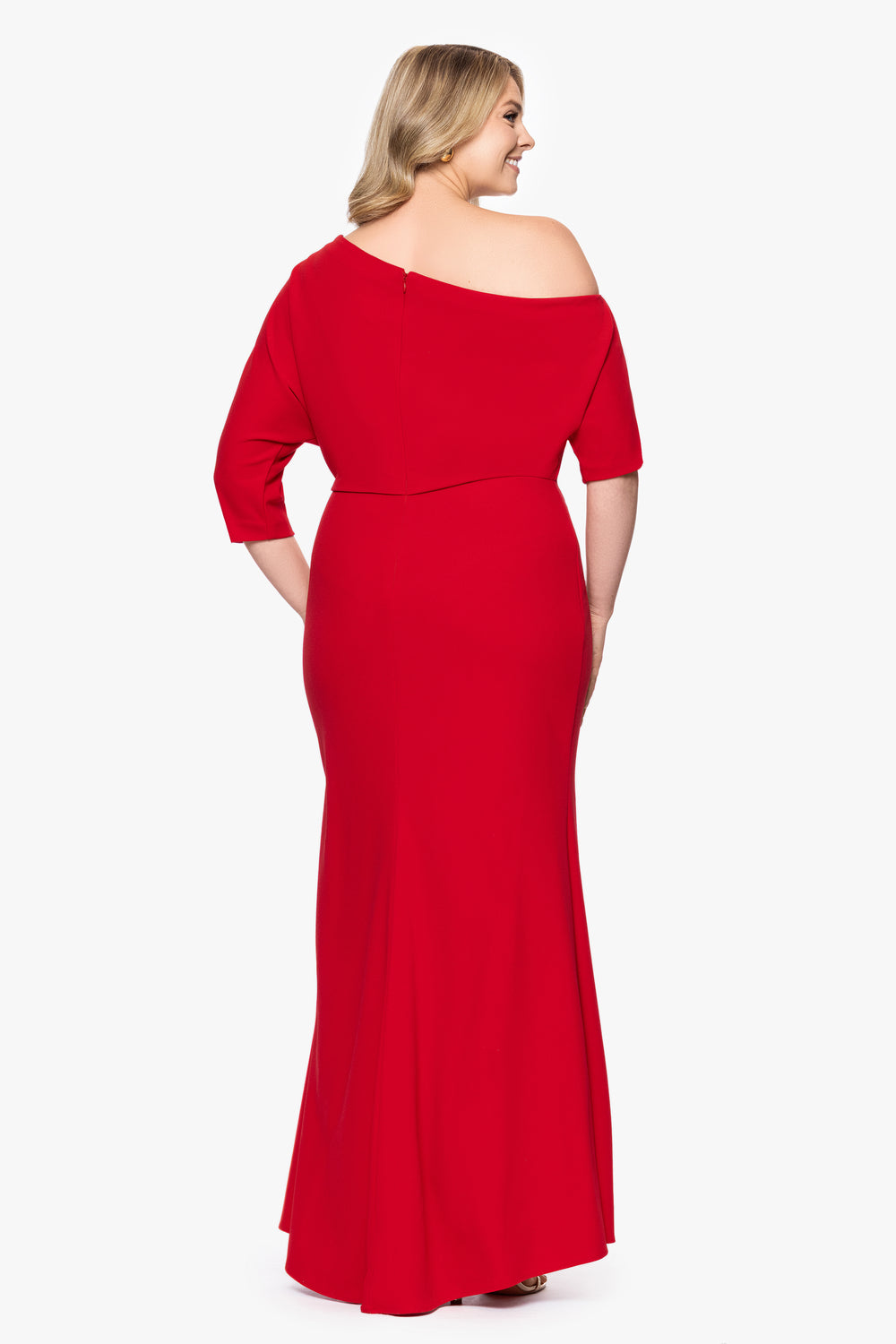 red evening dresses plus size La Femme A-Line Long Lace-Bodice Plus-Size Prom Gown Dark Berry / 18W sewn just for you in our design studio in Poland or Mexico. RED FORMAL DRESSES