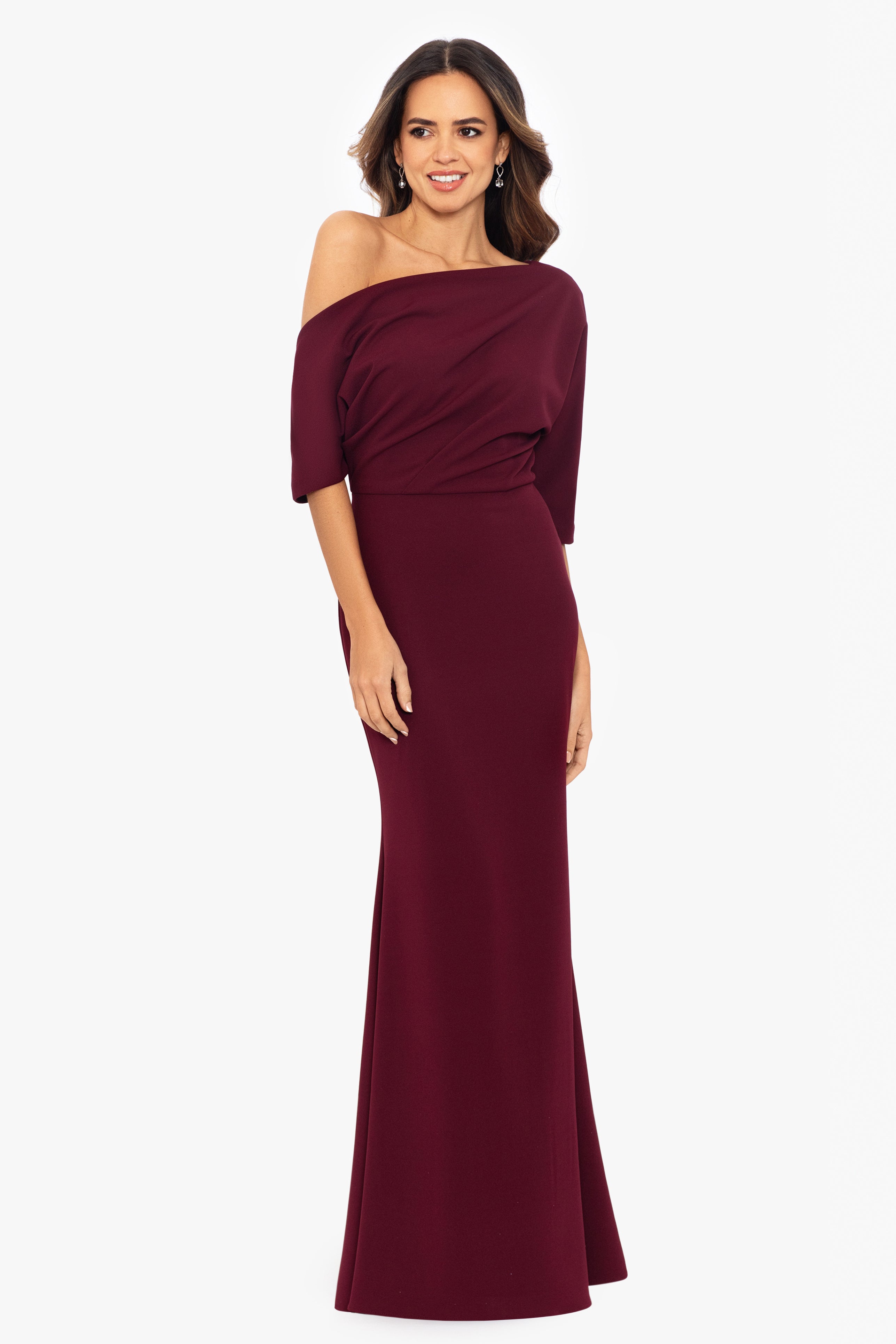 “Madeline” Scuba Crepe Off The Shoulder Dress