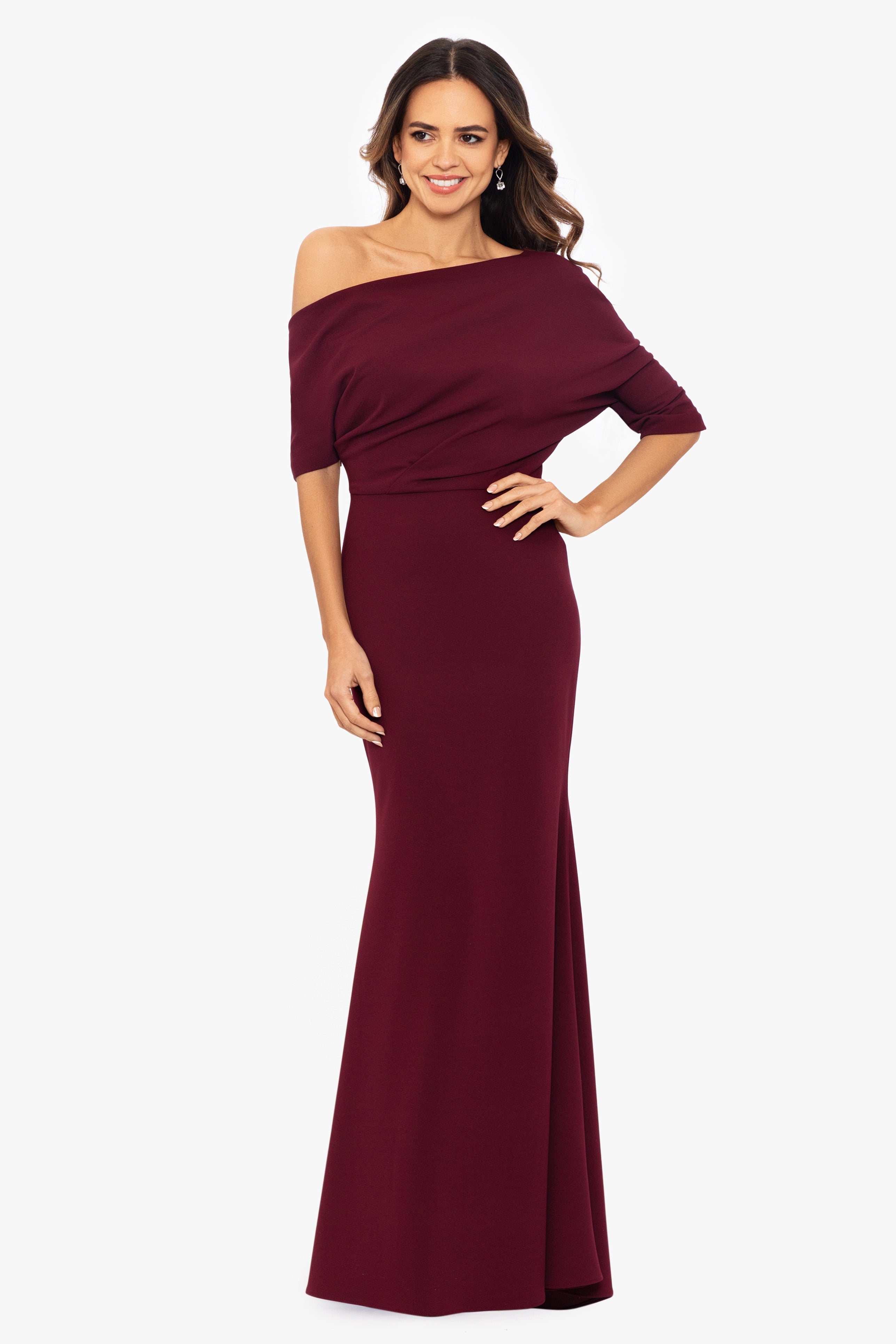 “Madeline” Scuba Crepe Off The Shoulder Dress
