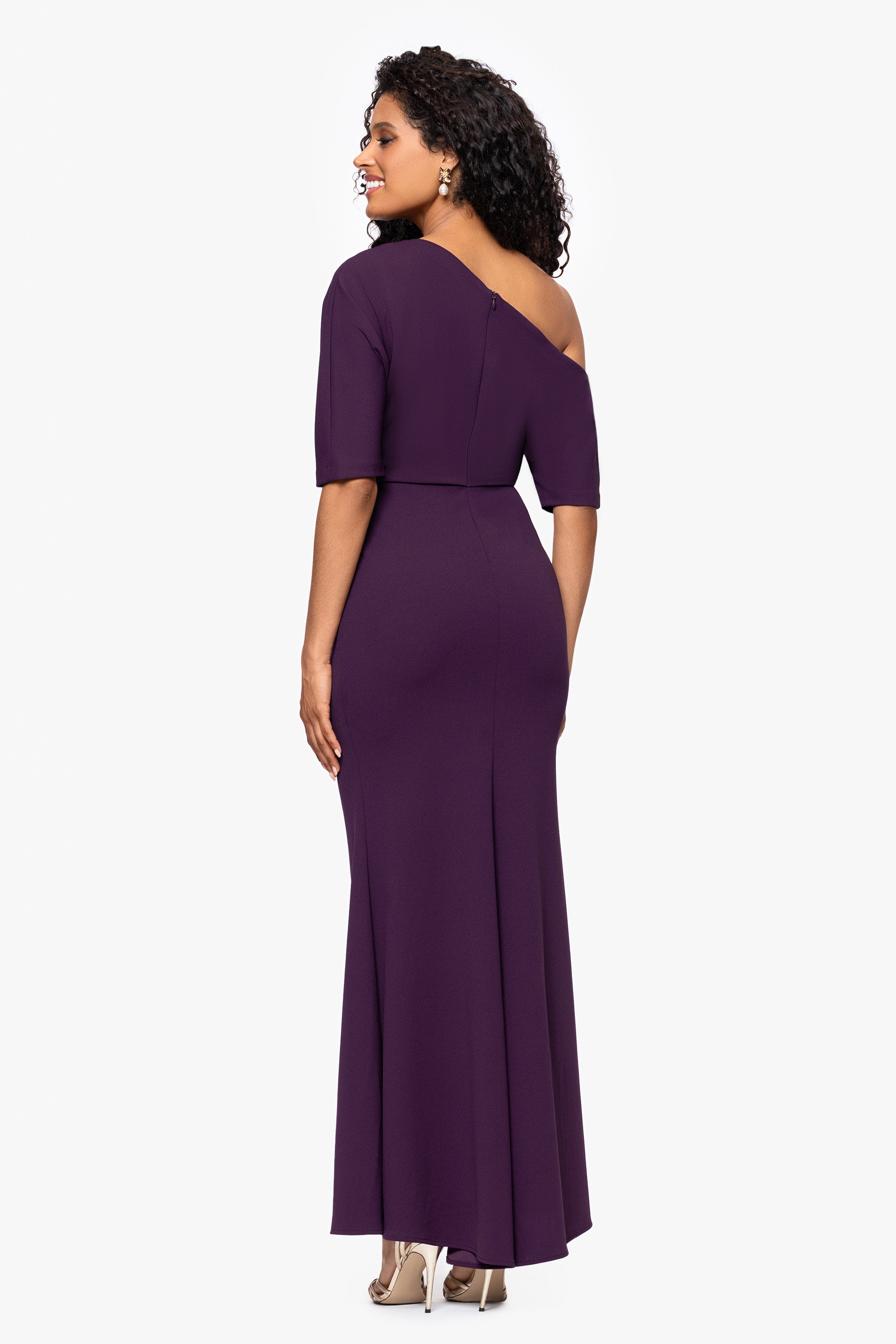 "Madeline" Long Scuba Crepe Off the Shoulder Drop Dress