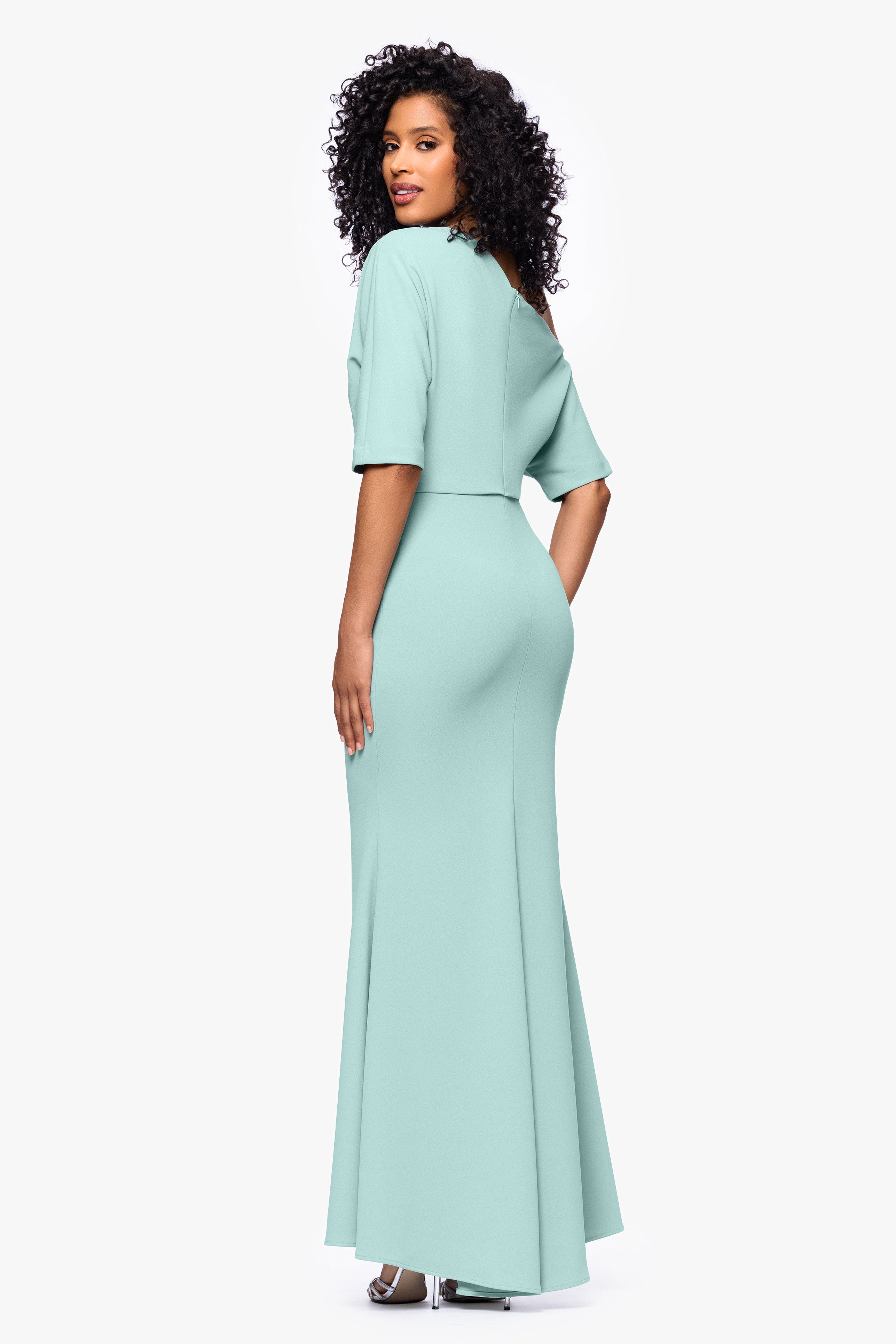 "Madeline" Long Scuba Crepe Off the Shoulder Drop Dress