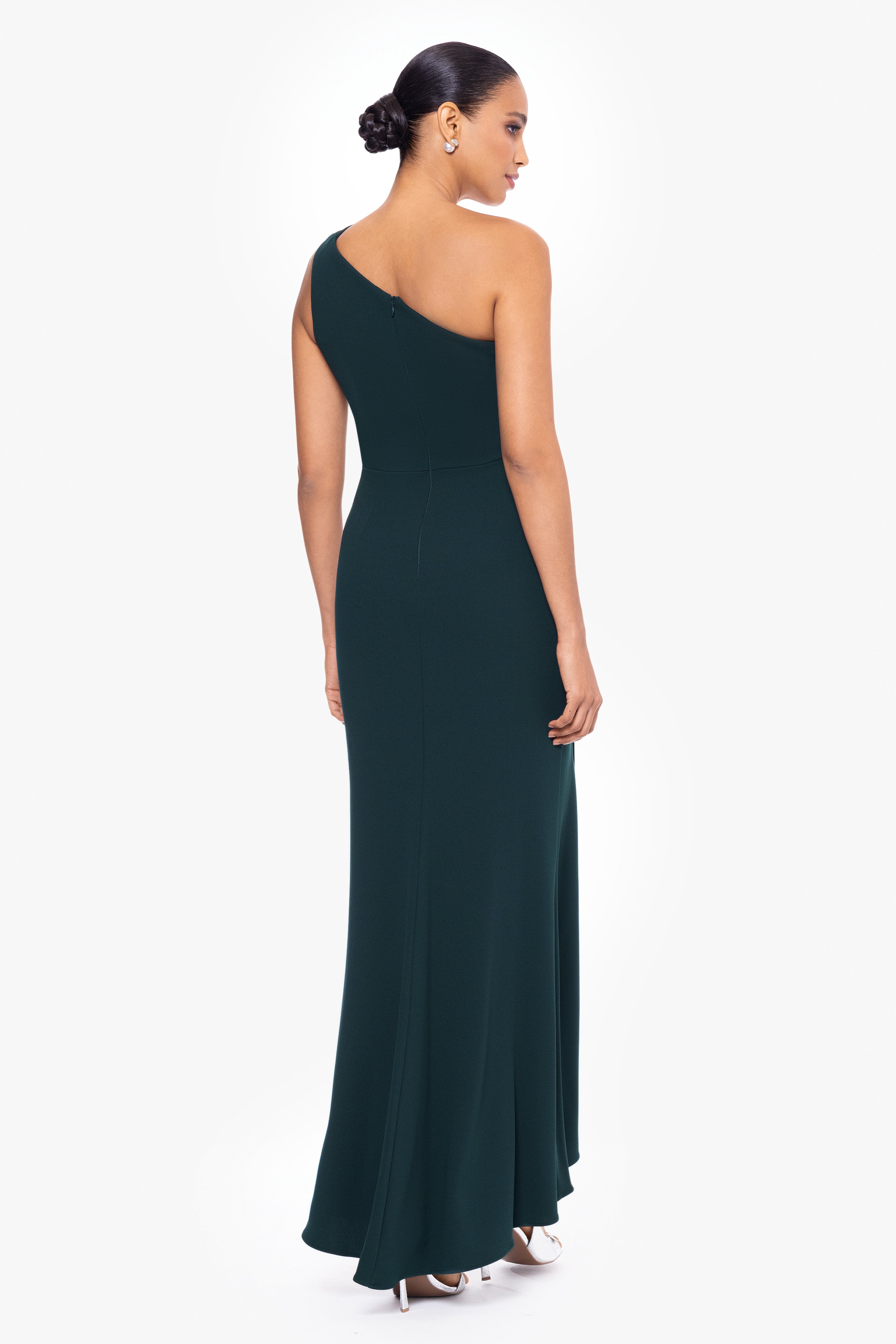 "True" Long One Shoulder Side Ruche Dress