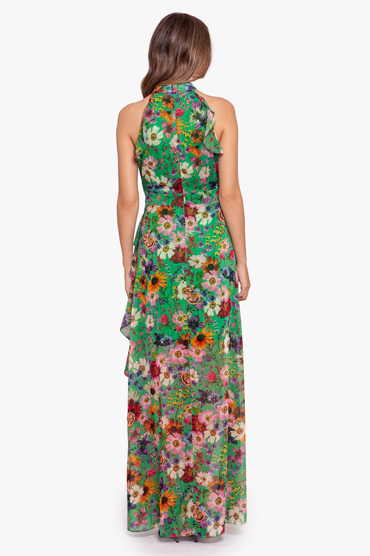 Petite "Daisie" Printed Chiffon Flutter Halter Dress
