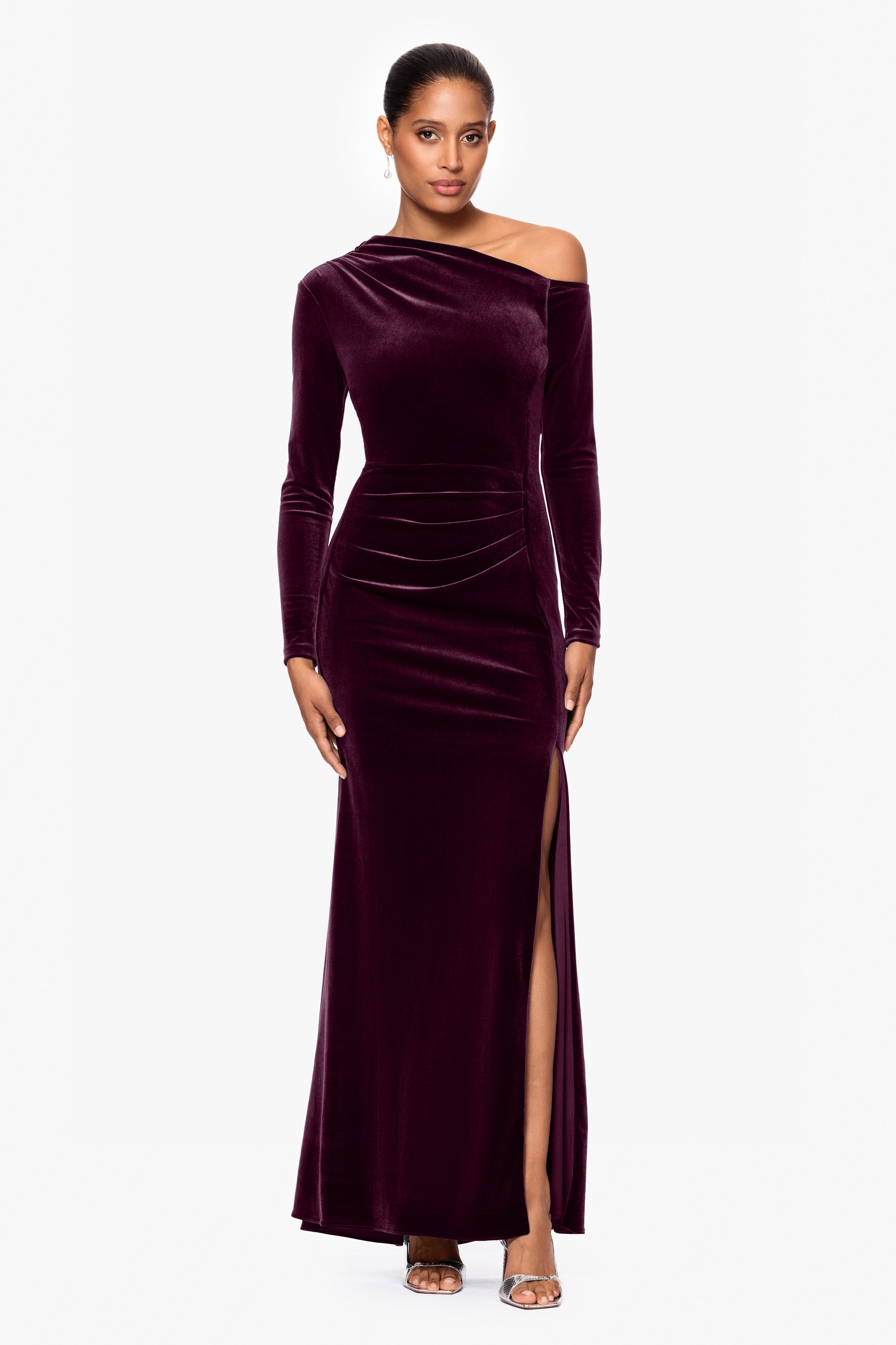 "Annette" Velvet Off Shoulder Long Sleeve Dress