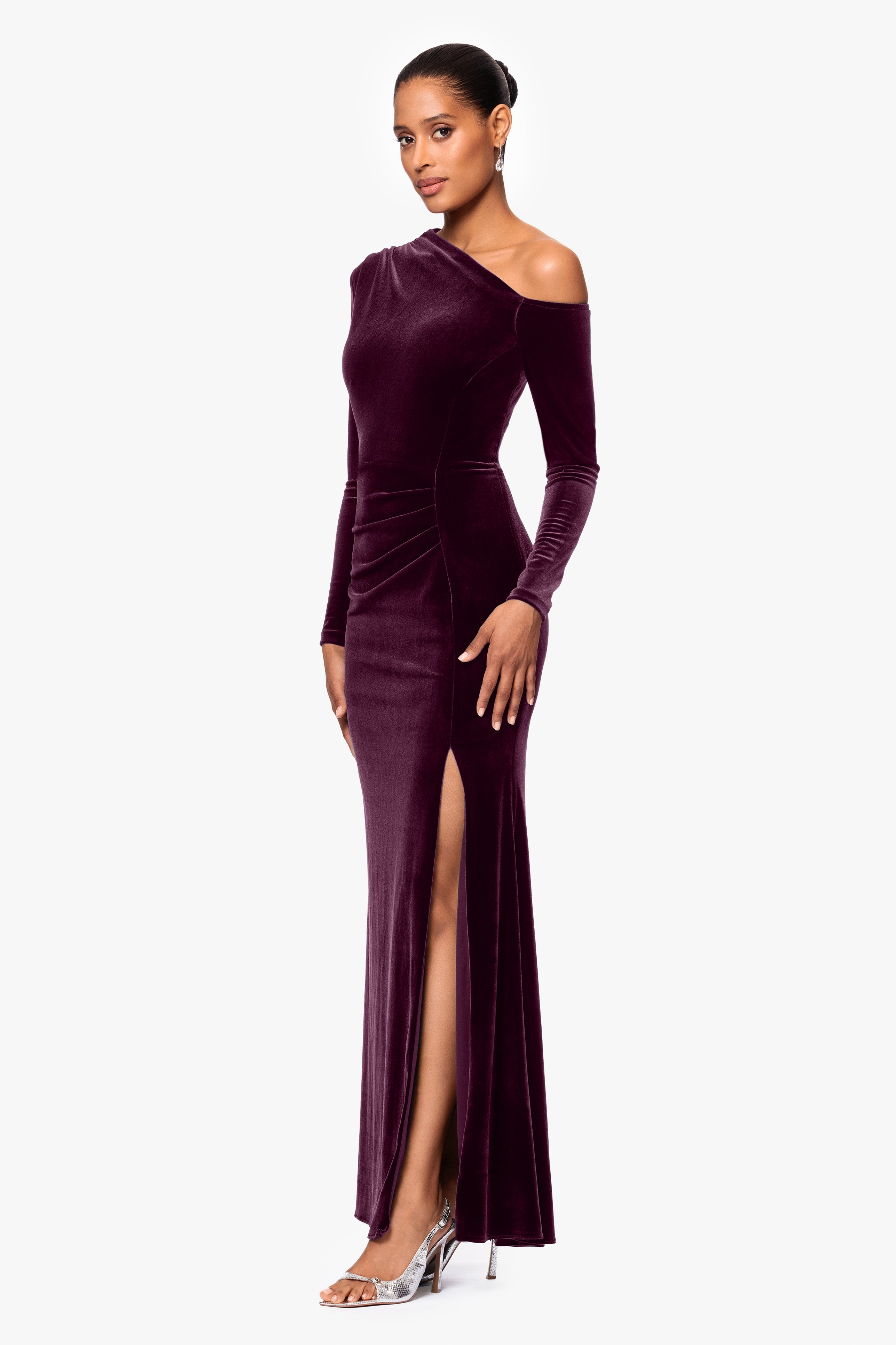 "Annette" Velvet Off Shoulder Long Sleeve Dress